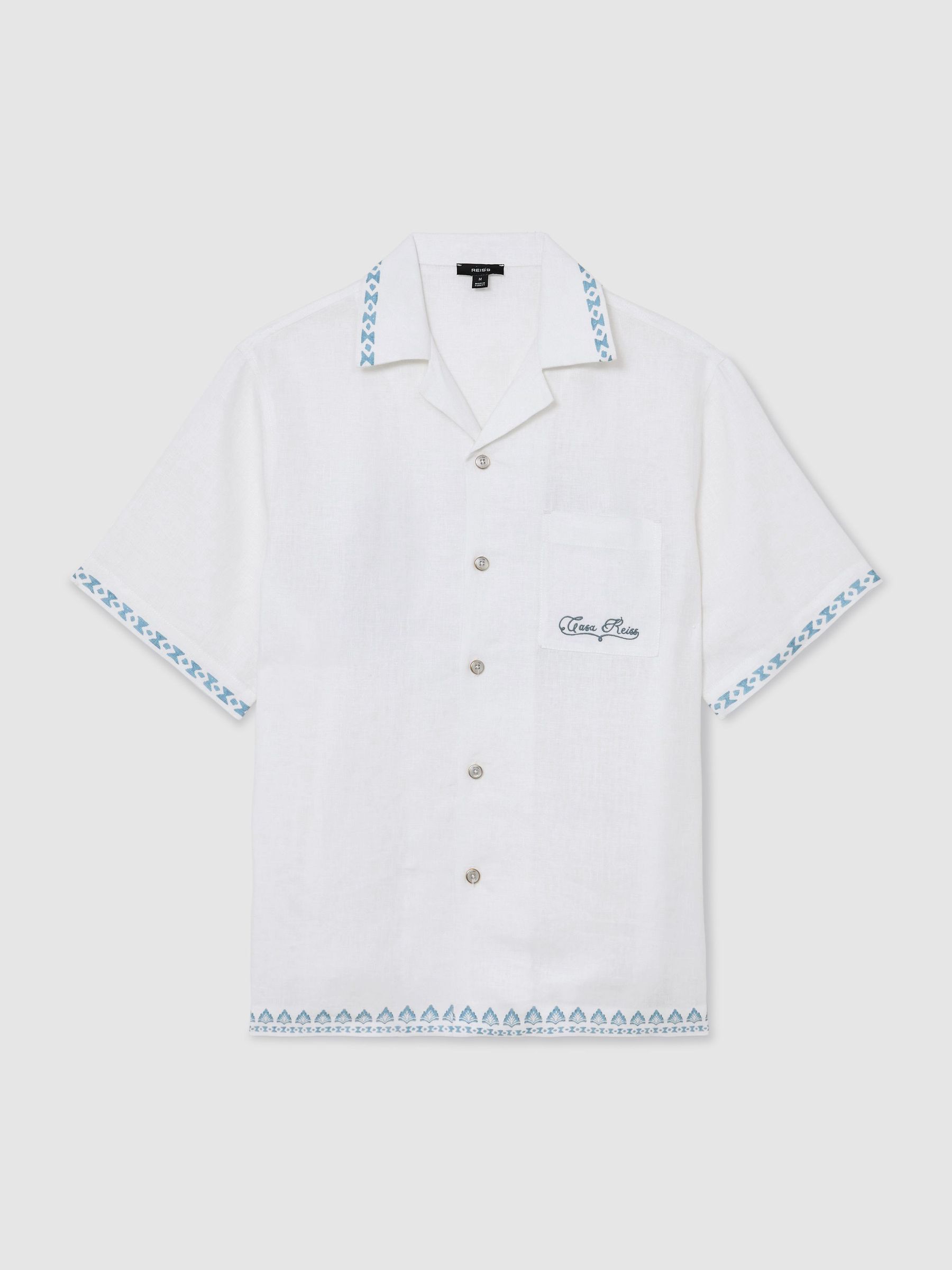 Cotton-Linen Slogan-Print Shirt in White - Image 2 of 9