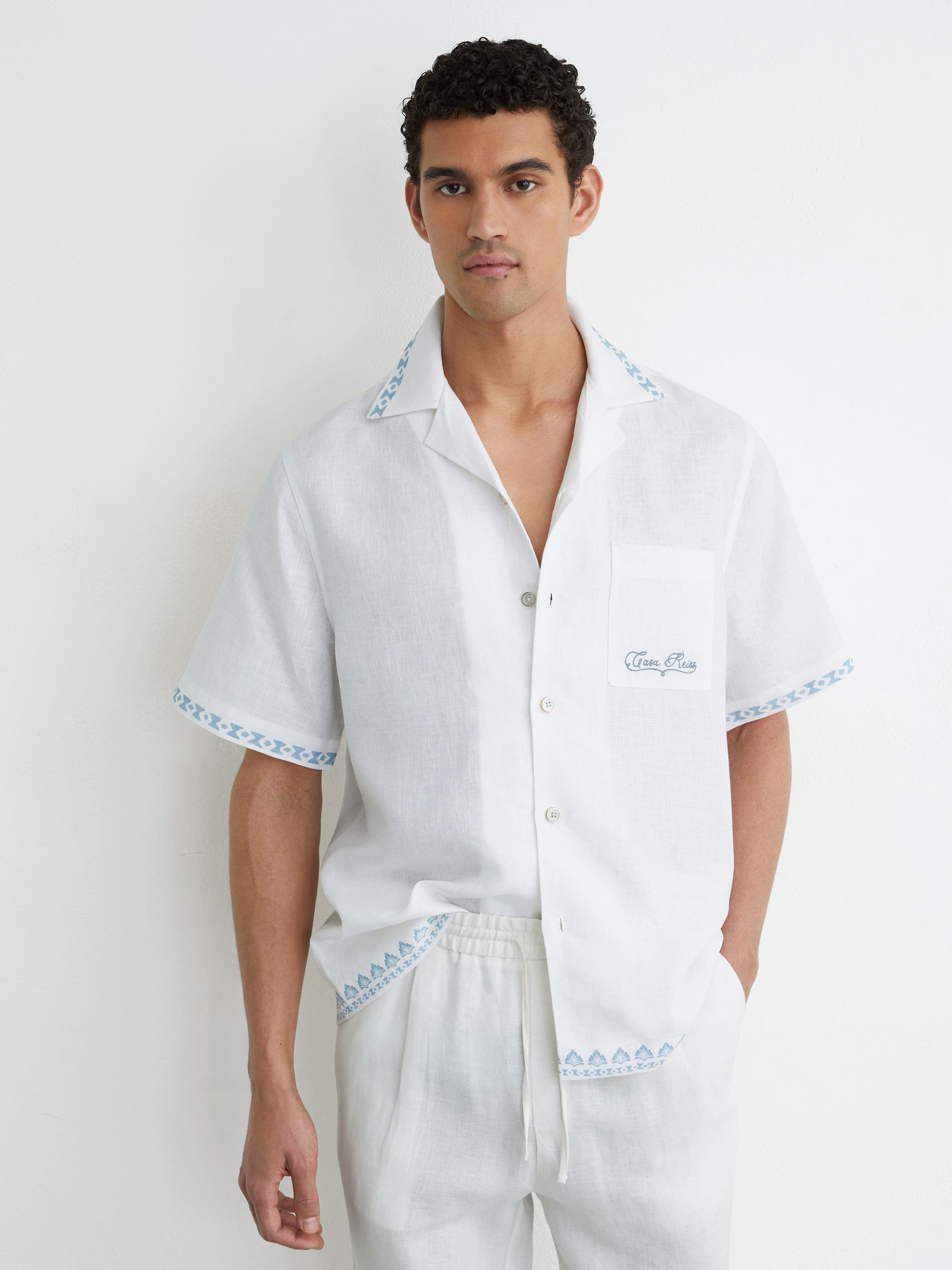 Cotton-Linen Slogan-Print Shirt in White - Image 3 of 9