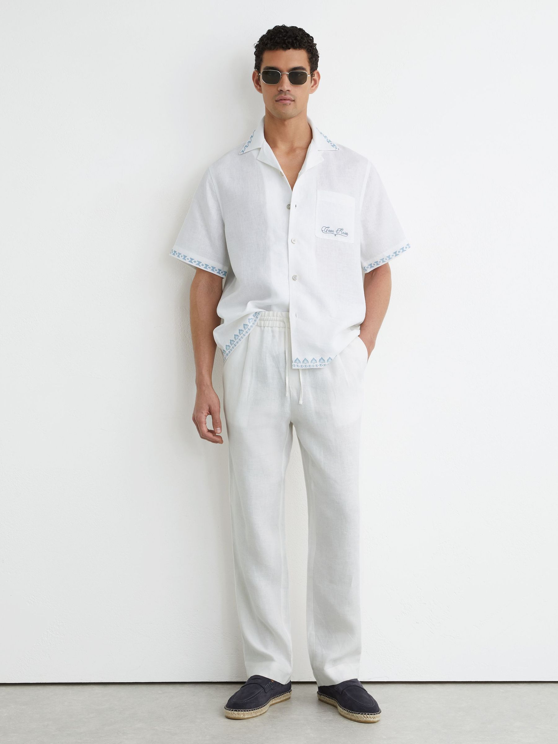Cotton-Linen Slogan-Print Shirt in White - Image 6 of 9