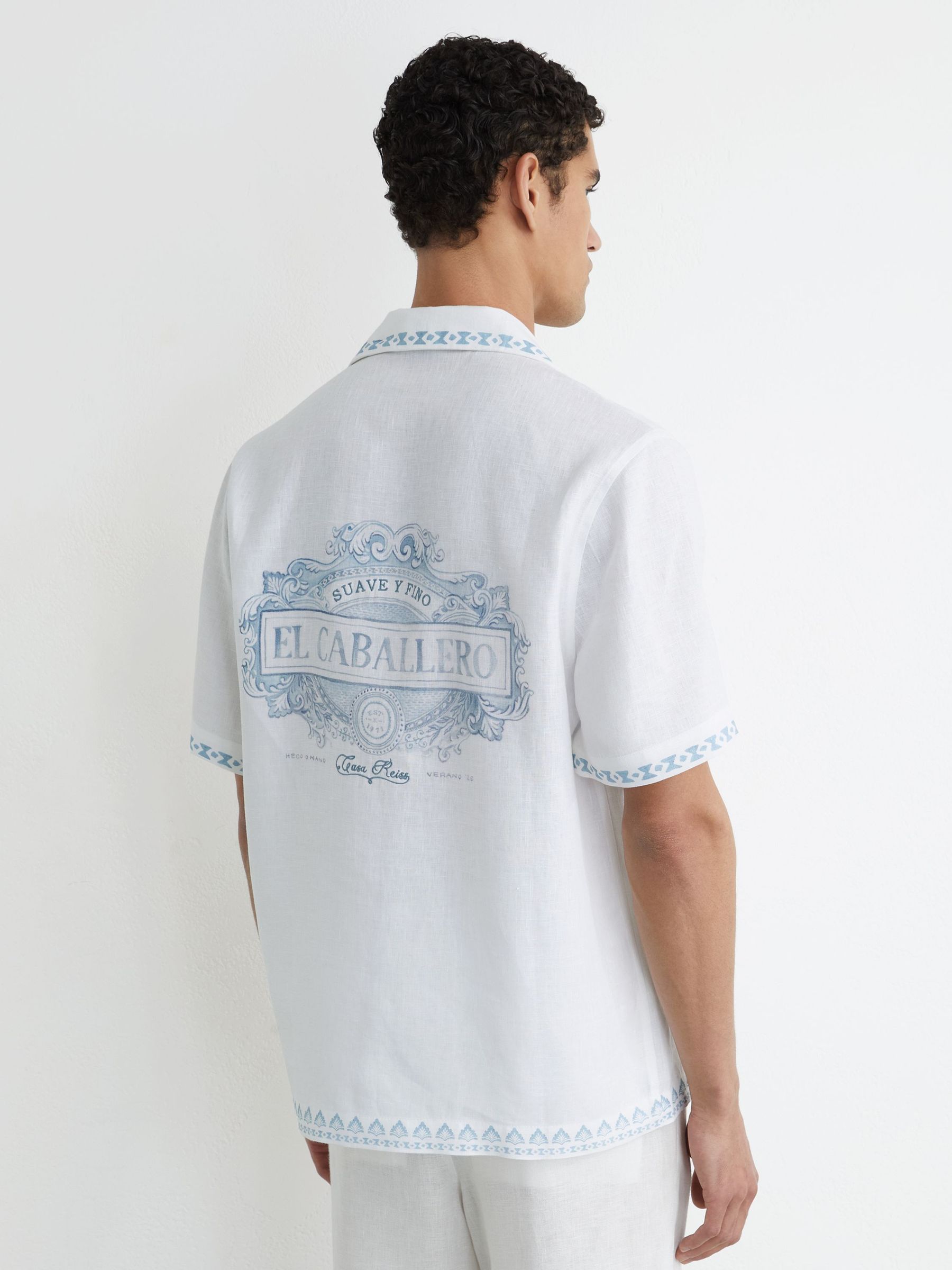 Cotton-Linen Slogan-Print Shirt in White - Image 8 of 9