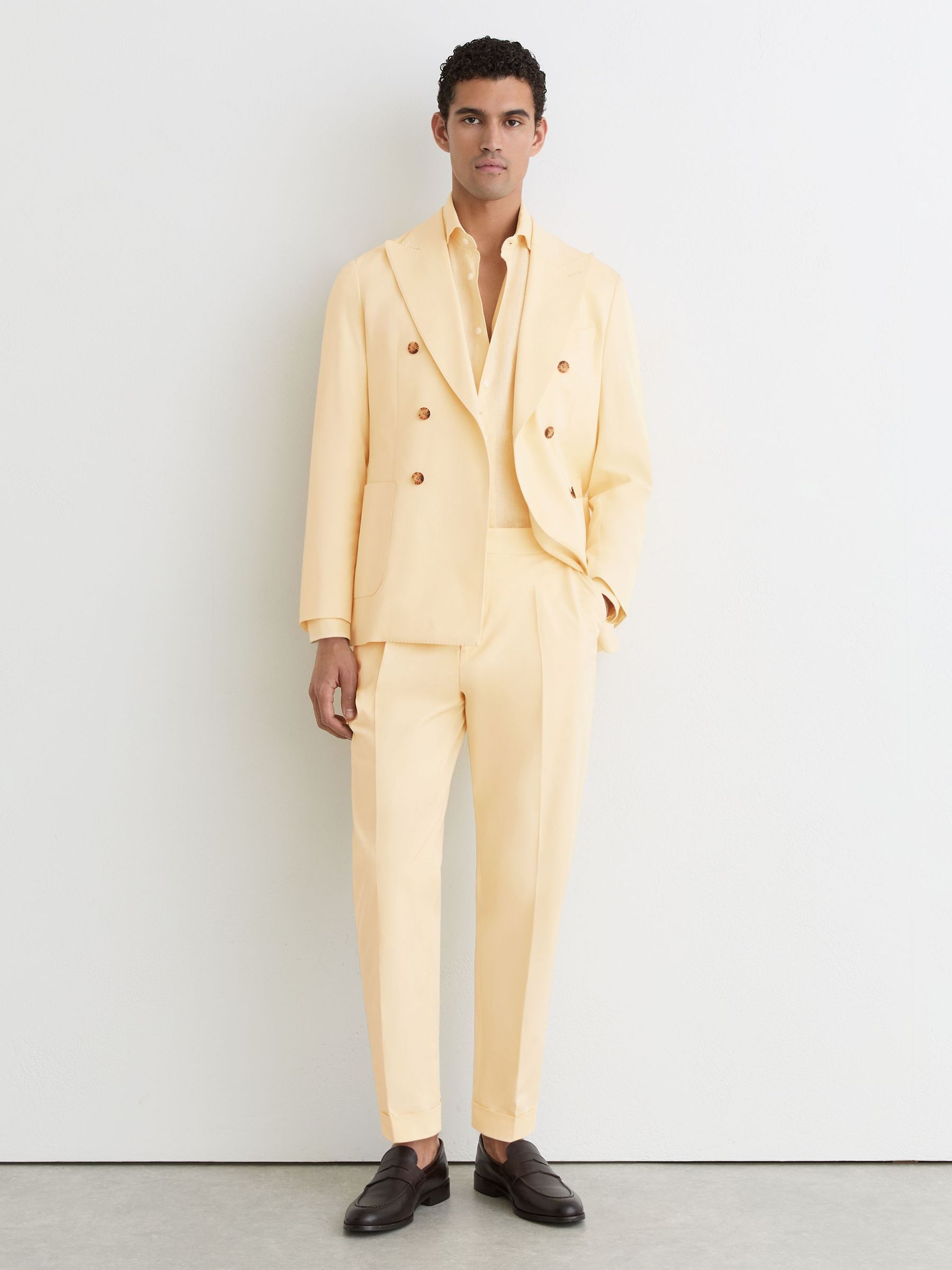 Cotton Classic-Fit Cuffed Suit Trousers in Buttermilk Yellow - Image 1 of 6