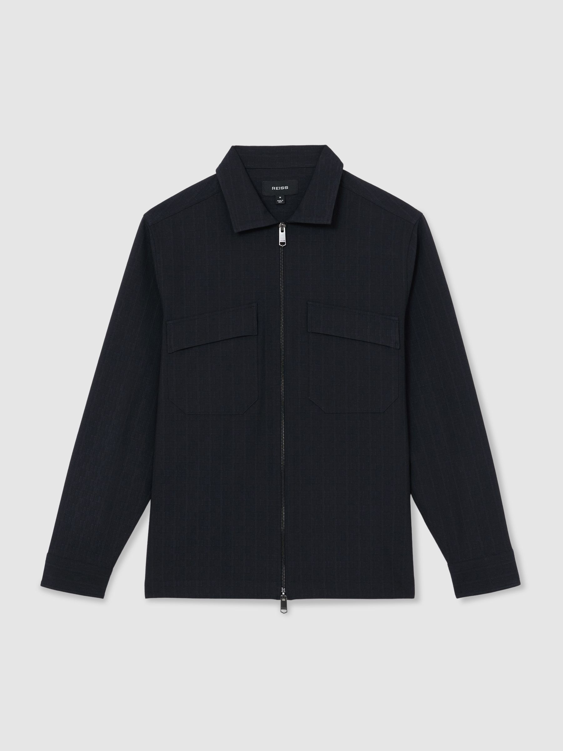 Stripe Zip-Through Overshirt in Navy - Image 2 of 6 Stripe Zip-Through Overshirt in Navy - Image 2 of 6