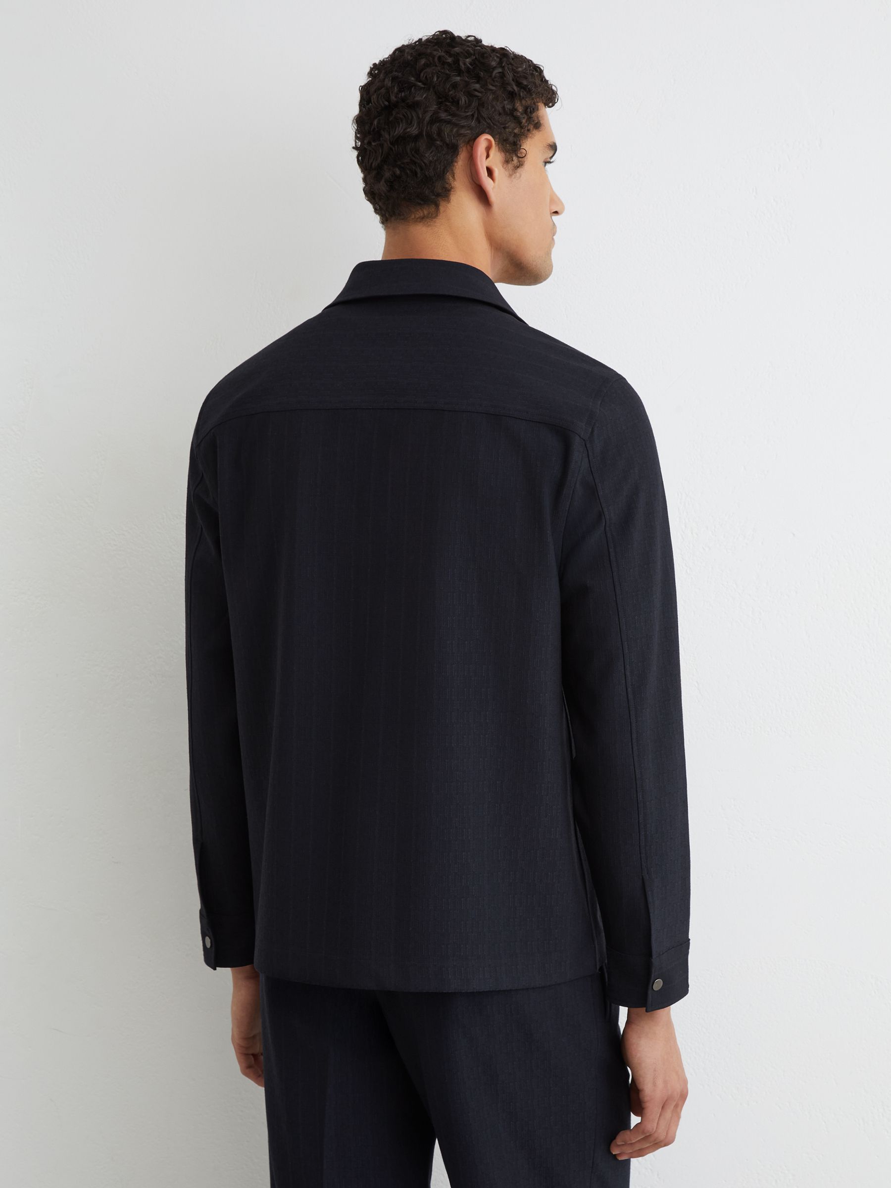 Stripe Zip-Through Overshirt in Navy - Image 5 of 6
