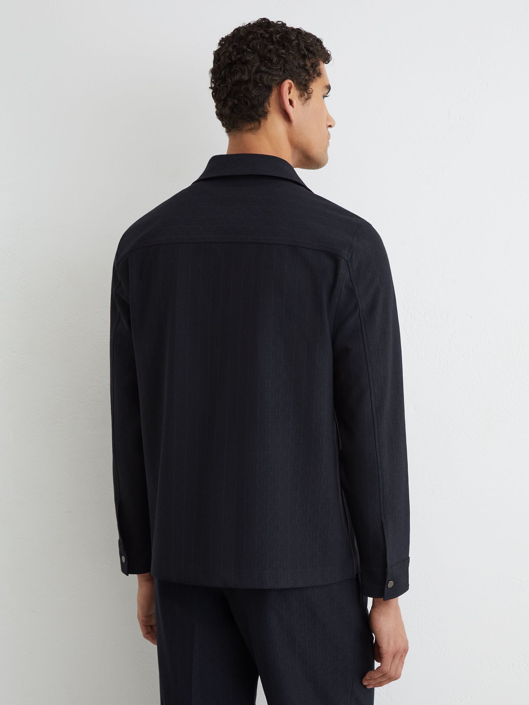 Stripe Zip-Through Overshirt in Navy - Image 7 of 8