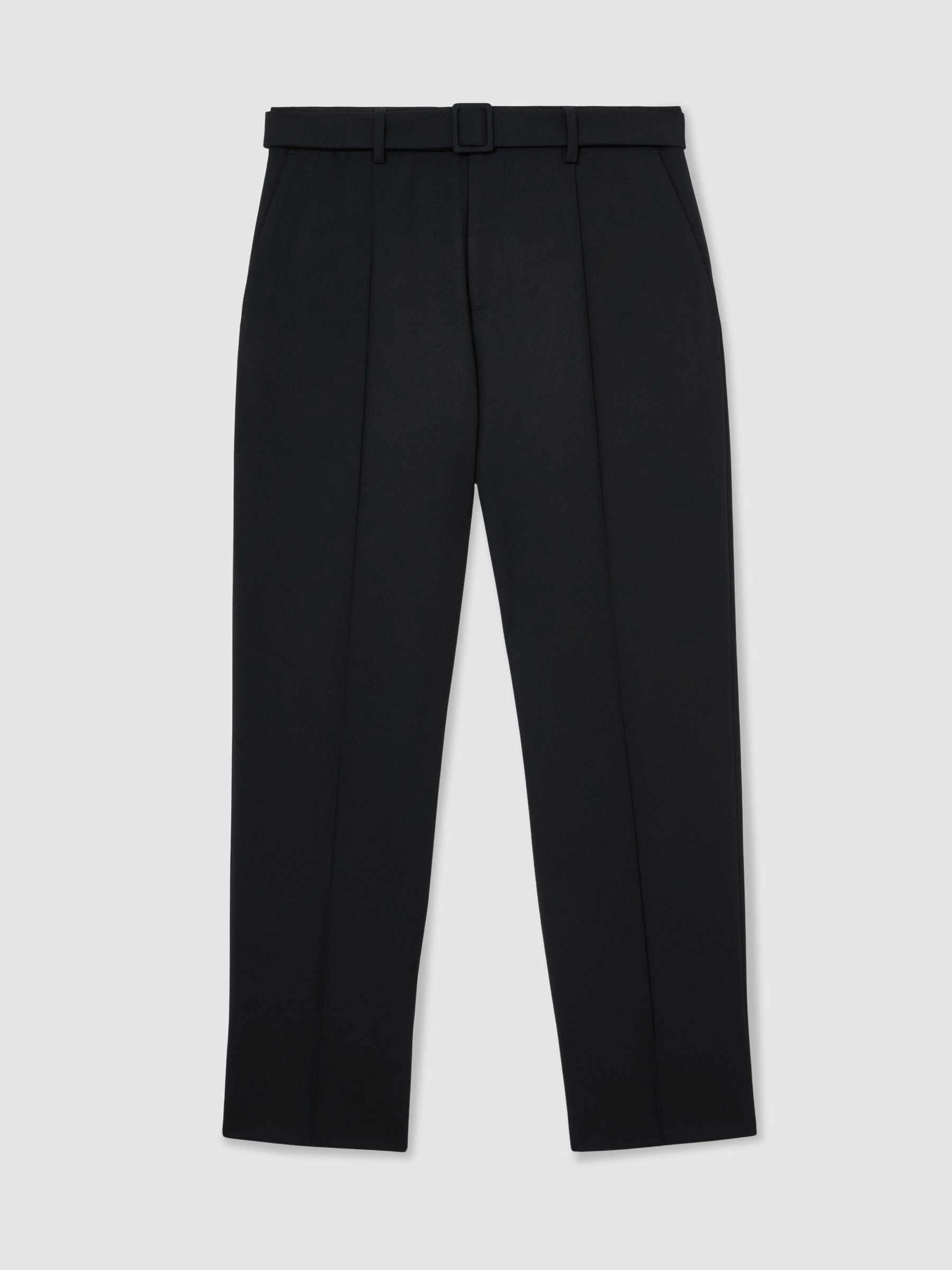 Relaxed-Fit Belted Pintuck Trousers in Navy - Image 2 of 7
