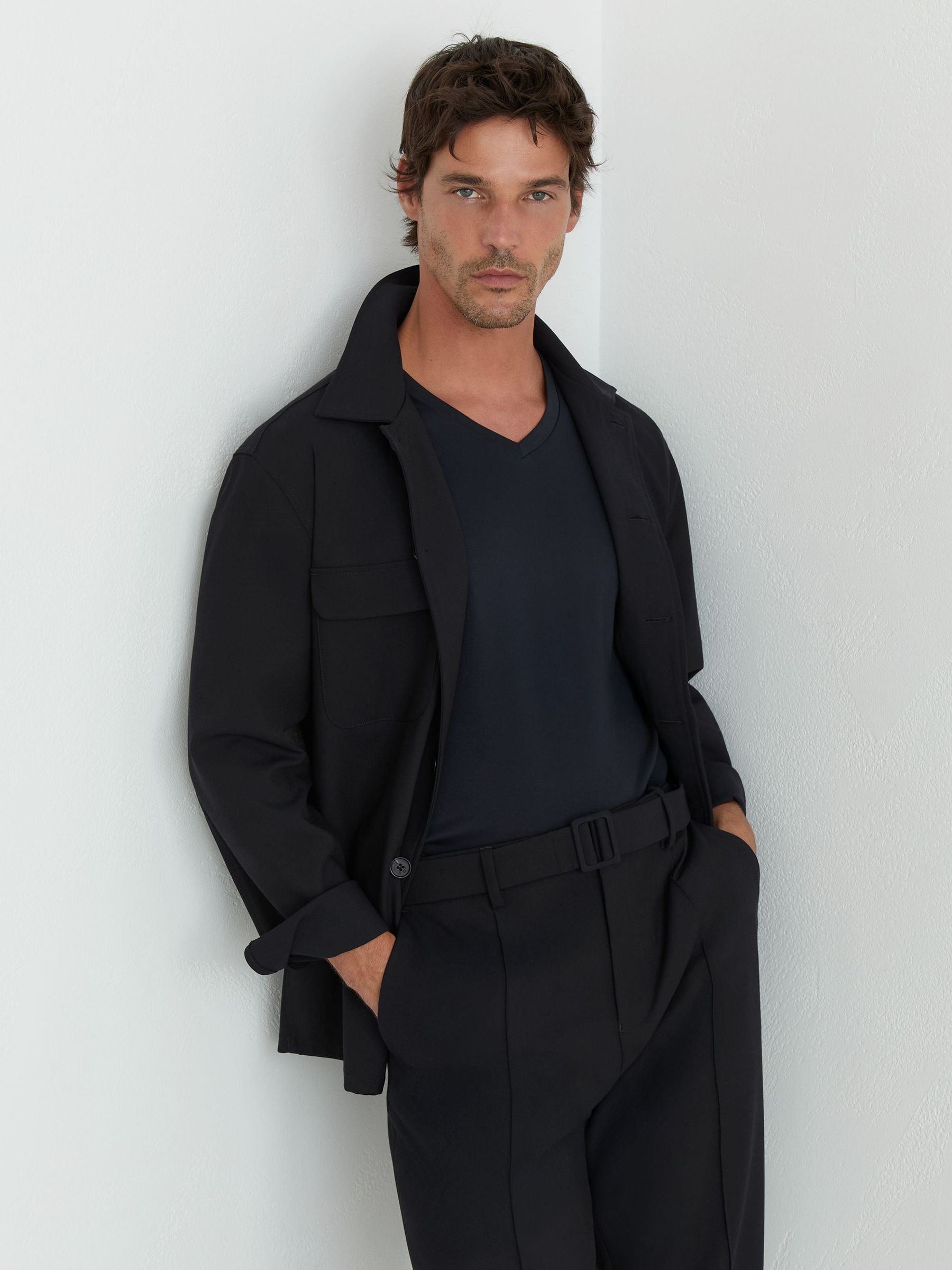 Relaxed-Fit Belted Pintuck Trousers in Navy - Image 4 of 7