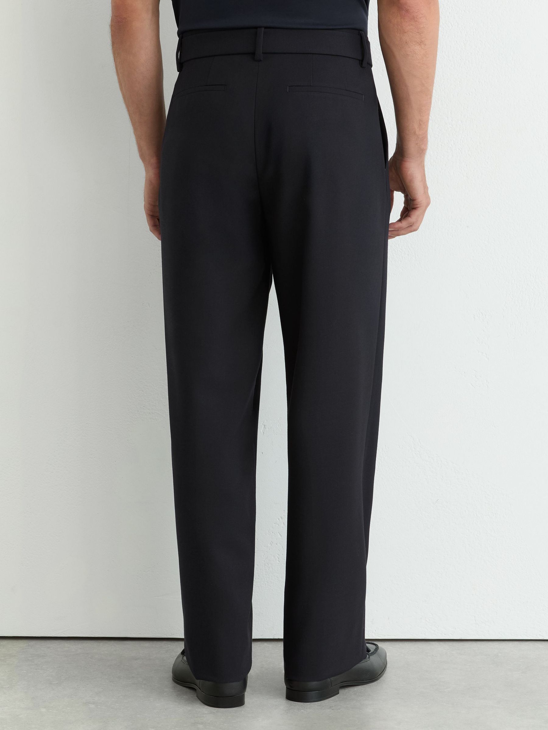 Relaxed-Fit Belted Pintuck Trousers in Navy - Image 5 of 7