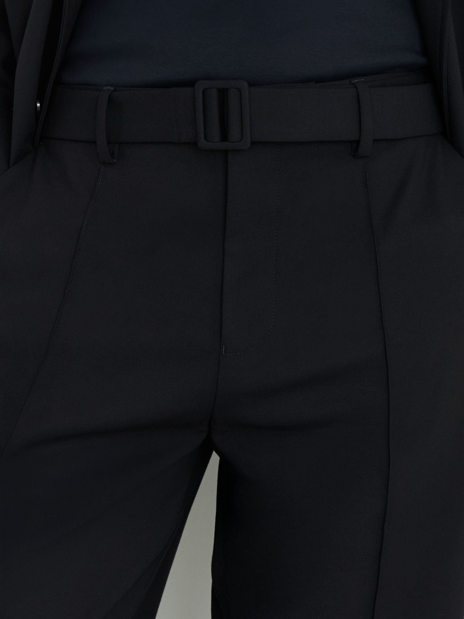 Relaxed-Fit Belted Pintuck Trousers in Navy - Image 6 of 7