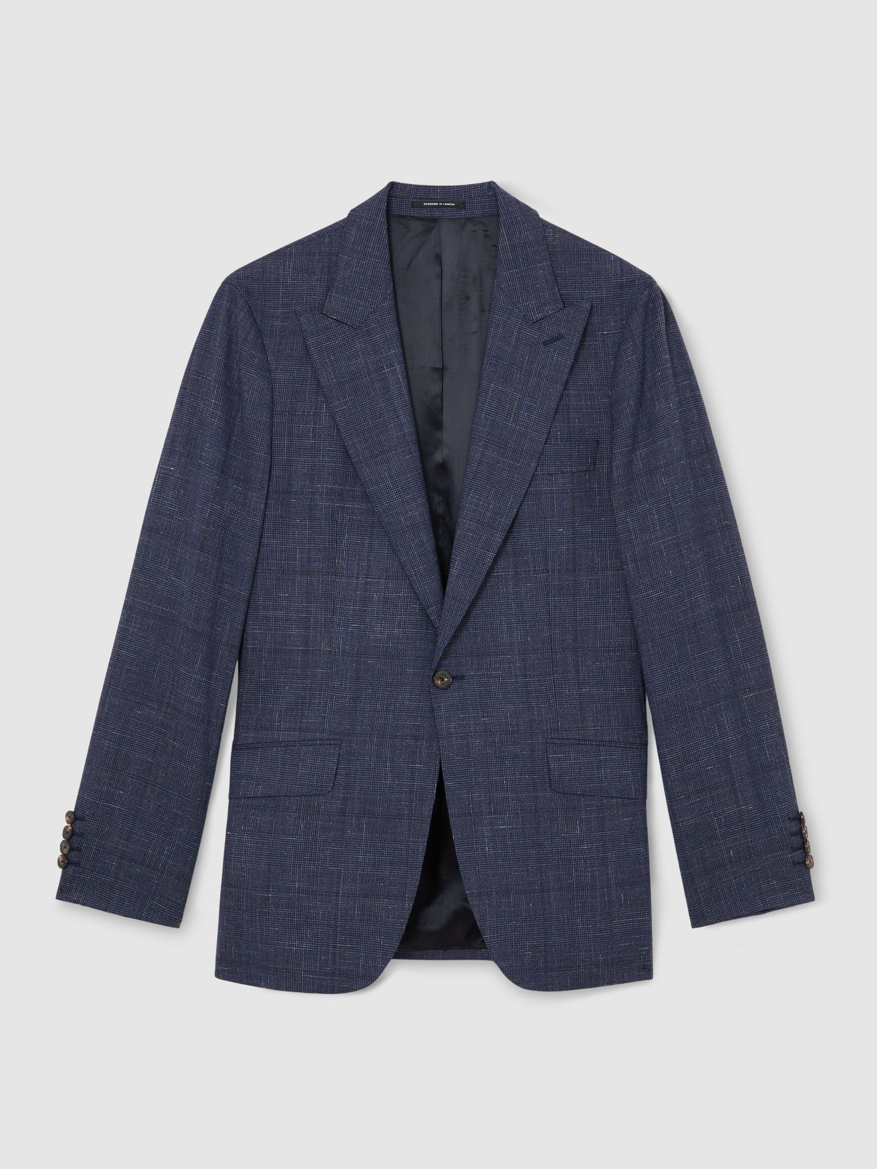 Wool-Blend Check Single-Breasted Suit Blazer Classic-Fit in Navy - Image 2 of 8