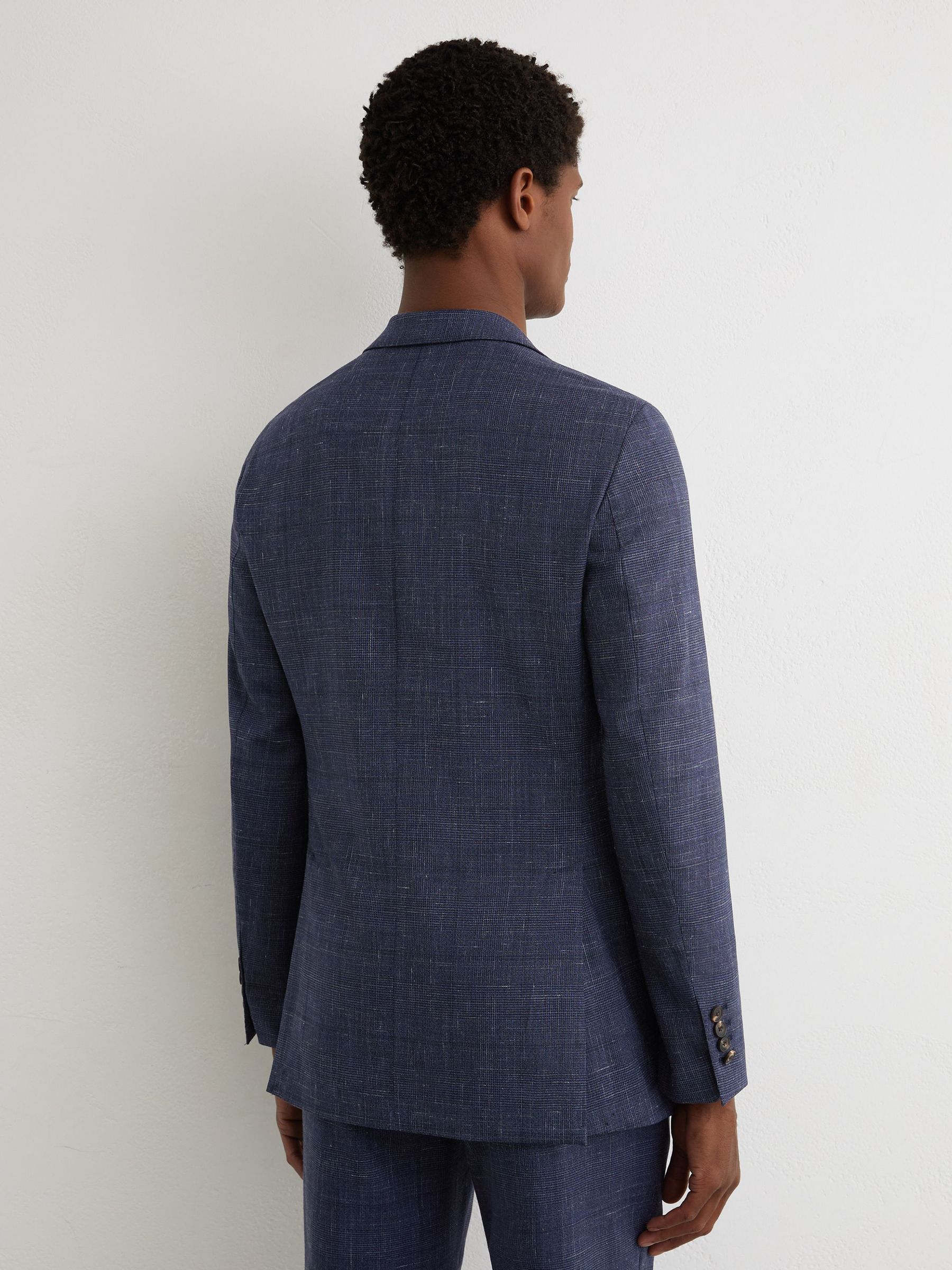 Wool-Blend Check Single-Breasted Suit Blazer Classic-Fit in Navy - Image 6 of 8