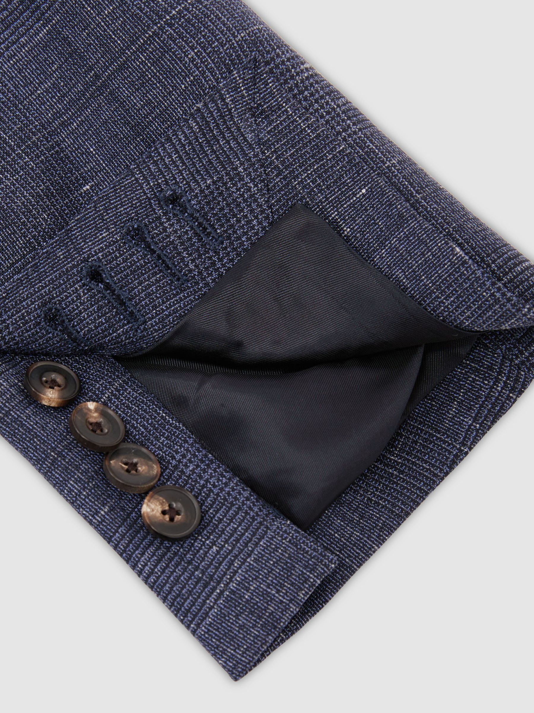 Wool-Blend Check Single-Breasted Suit Blazer Classic-Fit in Navy - Image 7 of 8