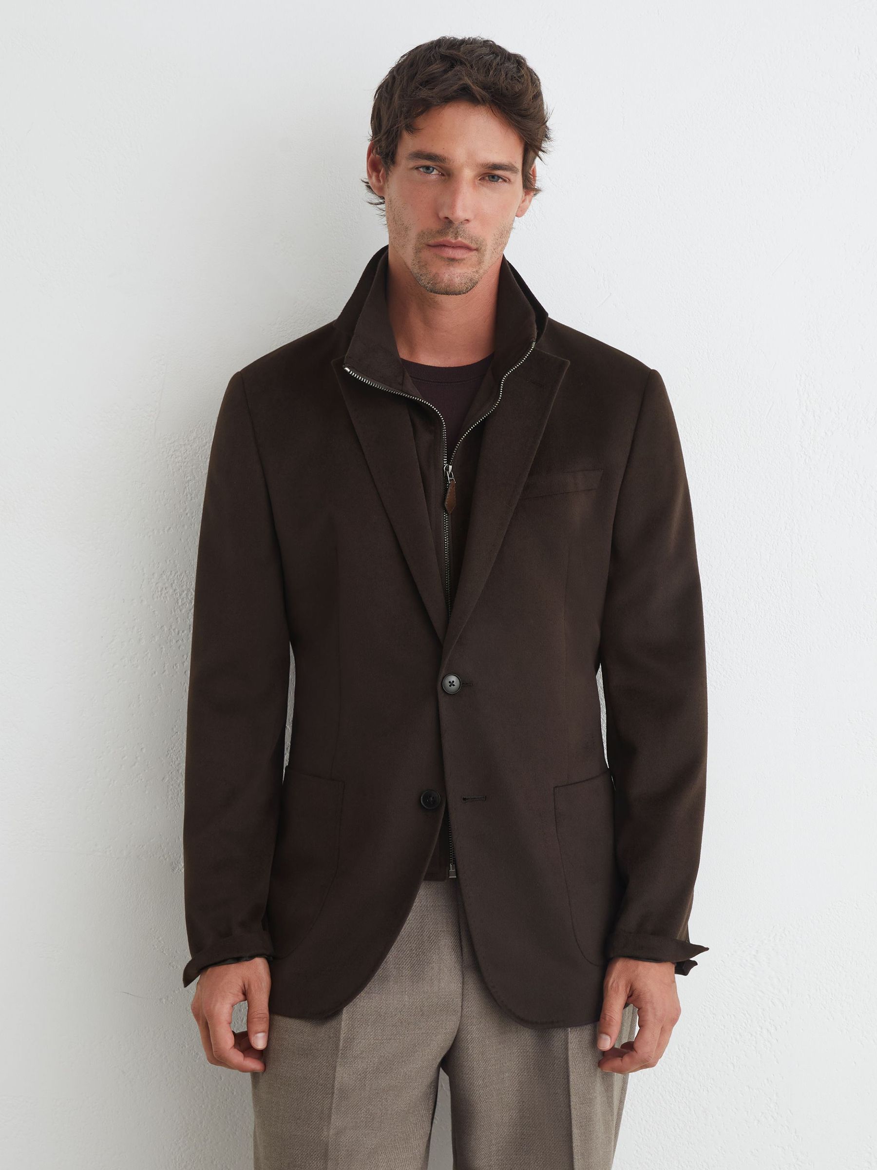 Single-Breasted Blazer With Gilet Insert Tailored-Fit in Chocolate Brown - Image 4 of 9