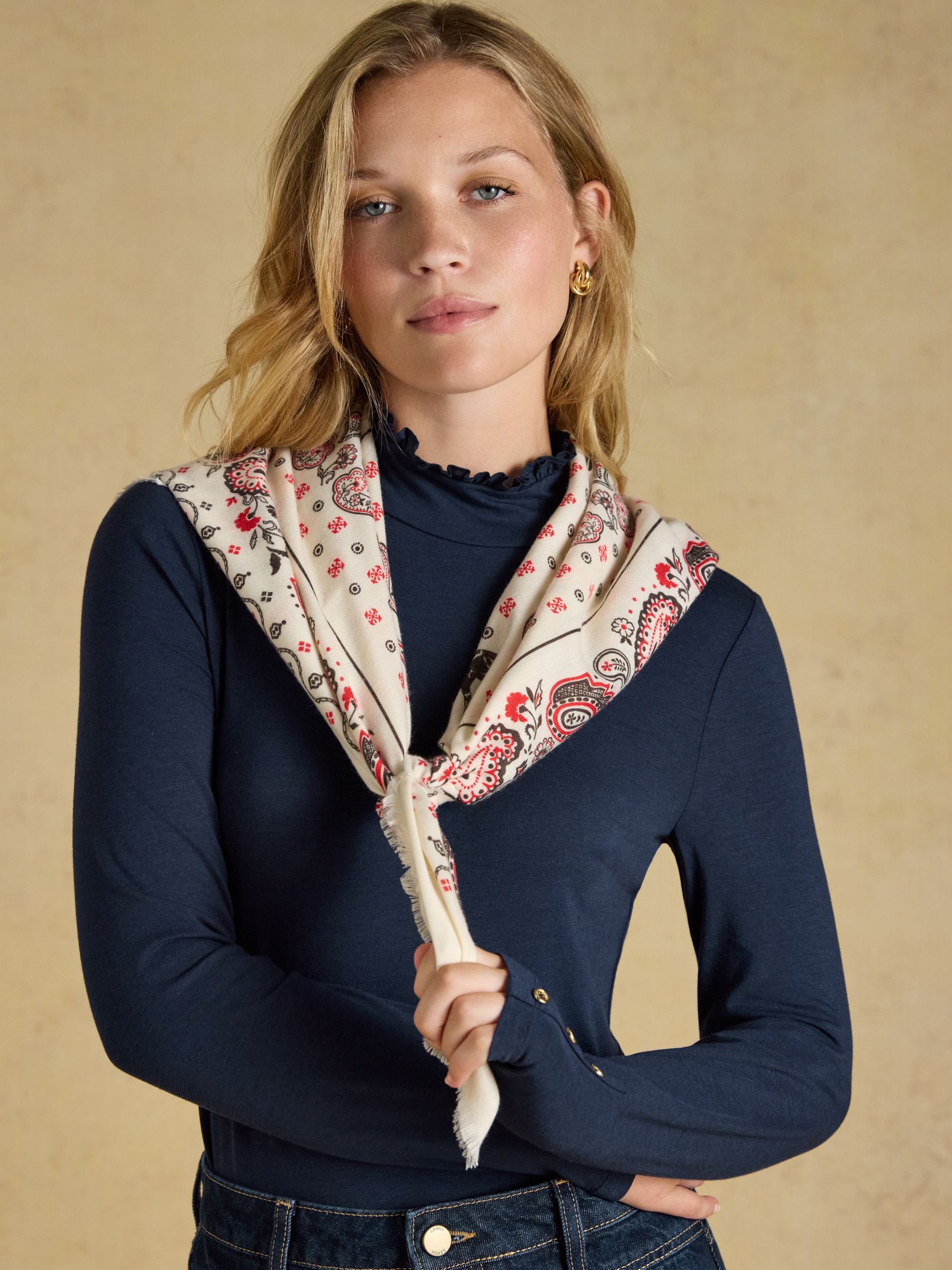Large Cream Bandana Print Midweight Square Scarf - Image 2 of 7 Large Cream Bandana Print Midweight Square Scarf - Image 2 of 7