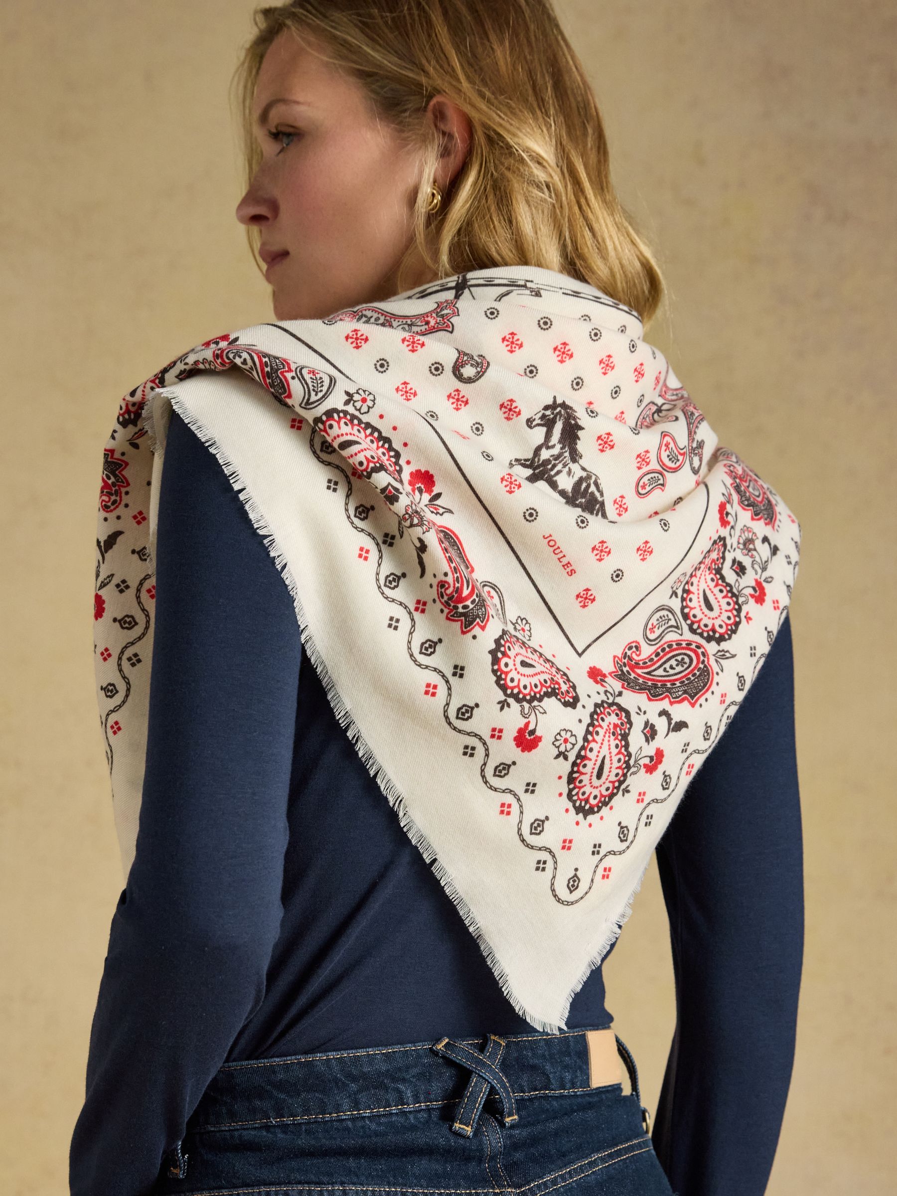Large Cream Bandana Print Midweight Square Scarf - Image 5 of 7