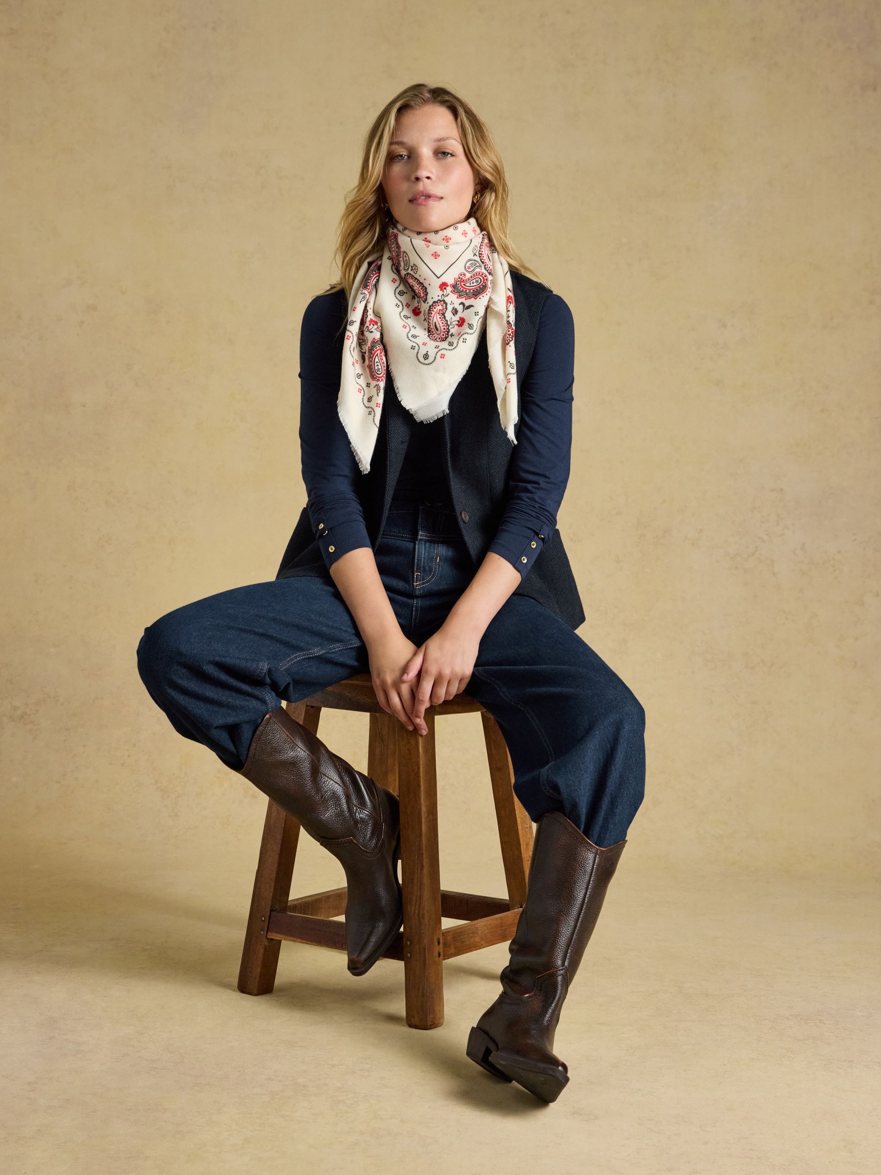 Large Cream Bandana Print Midweight Square Scarf - Image 6 of 7
