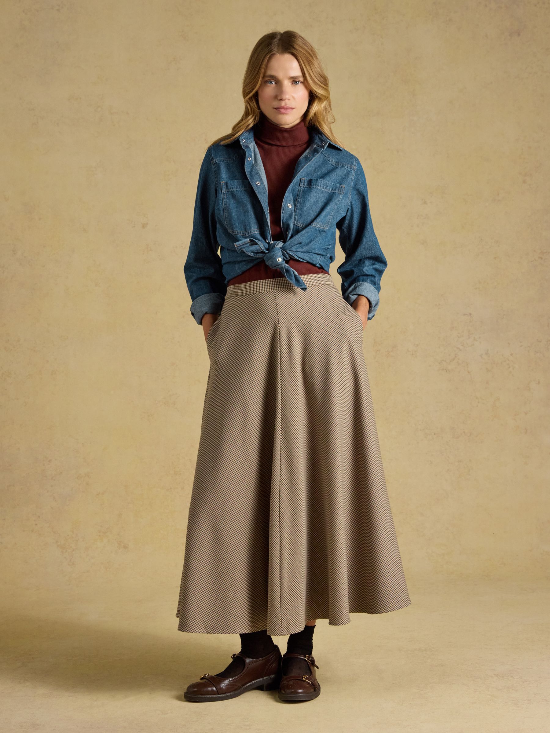 Emmy Brown Houndstooth Panel Midi Skirt - Image 4 of 6