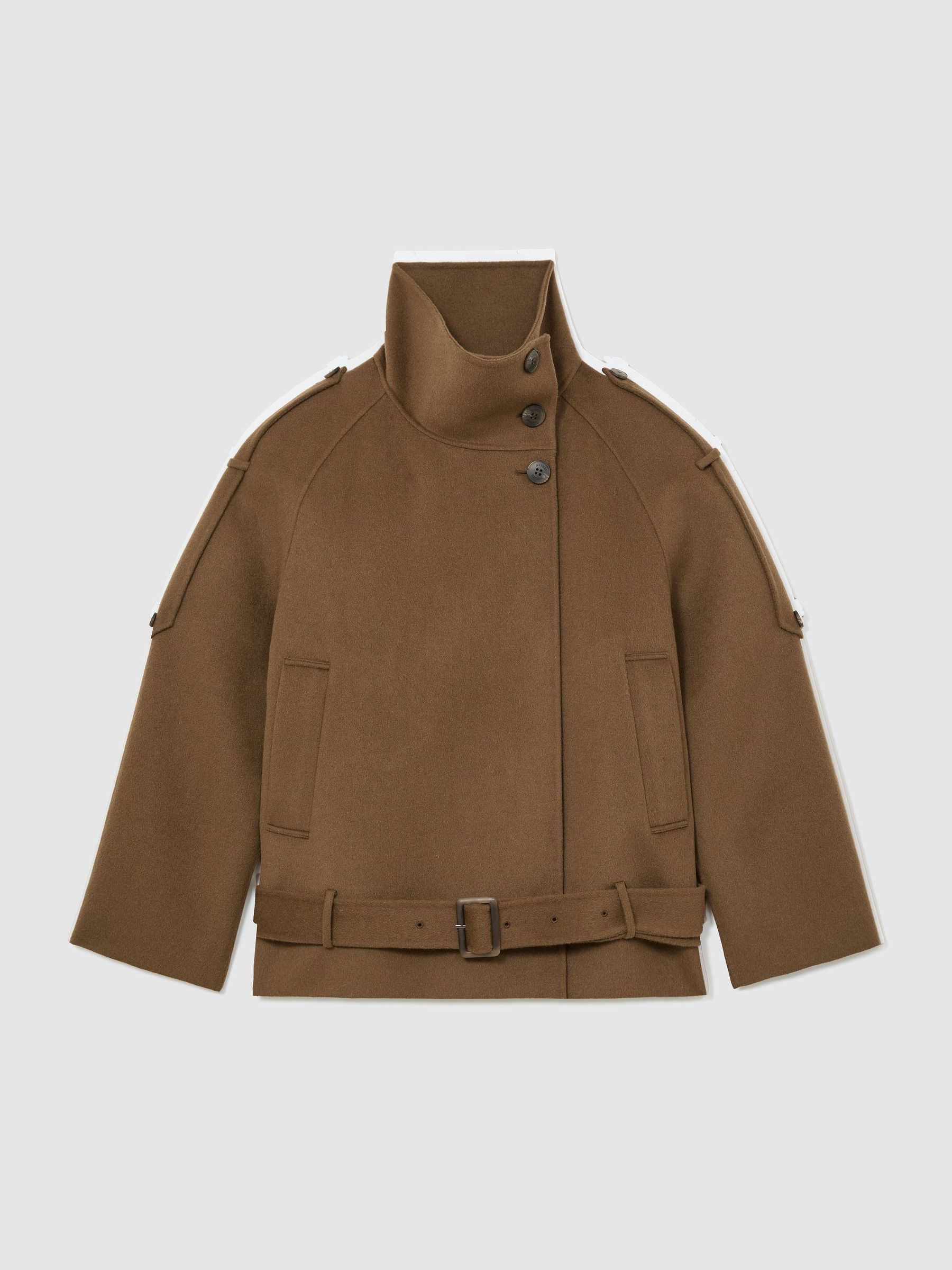 Wool-Blend Funnel-Neck Blindseam Coat in Khaki Green - Image 2 of 10 Wool-Blend Funnel-Neck Blindseam Coat in Khaki Green - Image 2 of 10