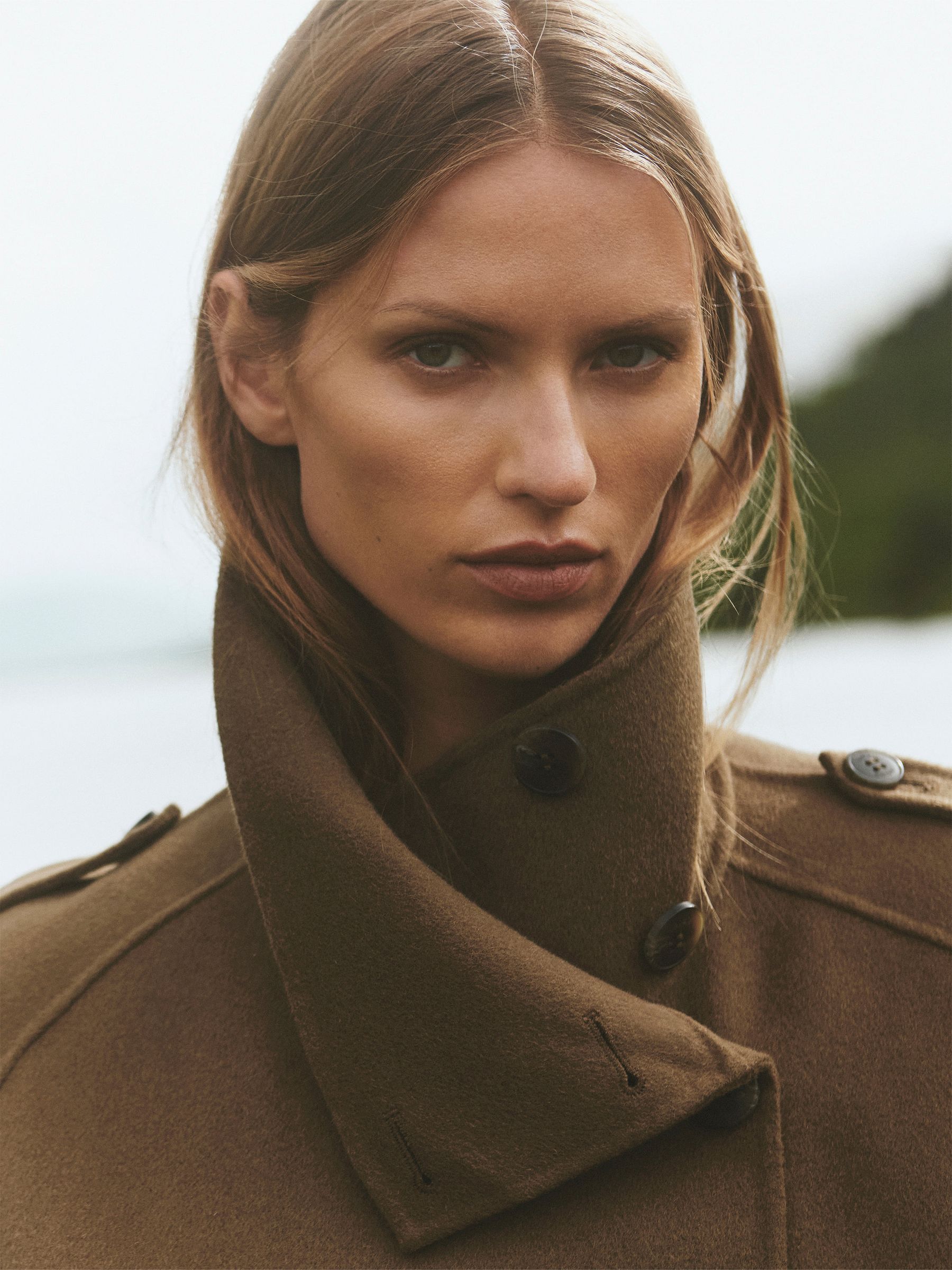 Wool-Blend Funnel-Neck Blindseam Coat in Khaki Green - Image 3 of 10