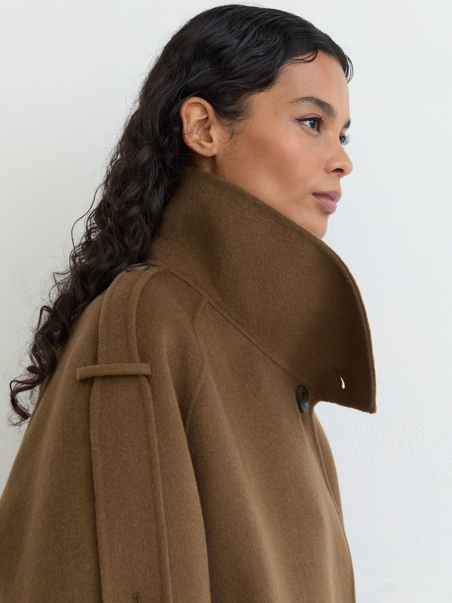 Wool-Blend Funnel-Neck Blindseam Coat in Khaki Green - Image 6 of 10