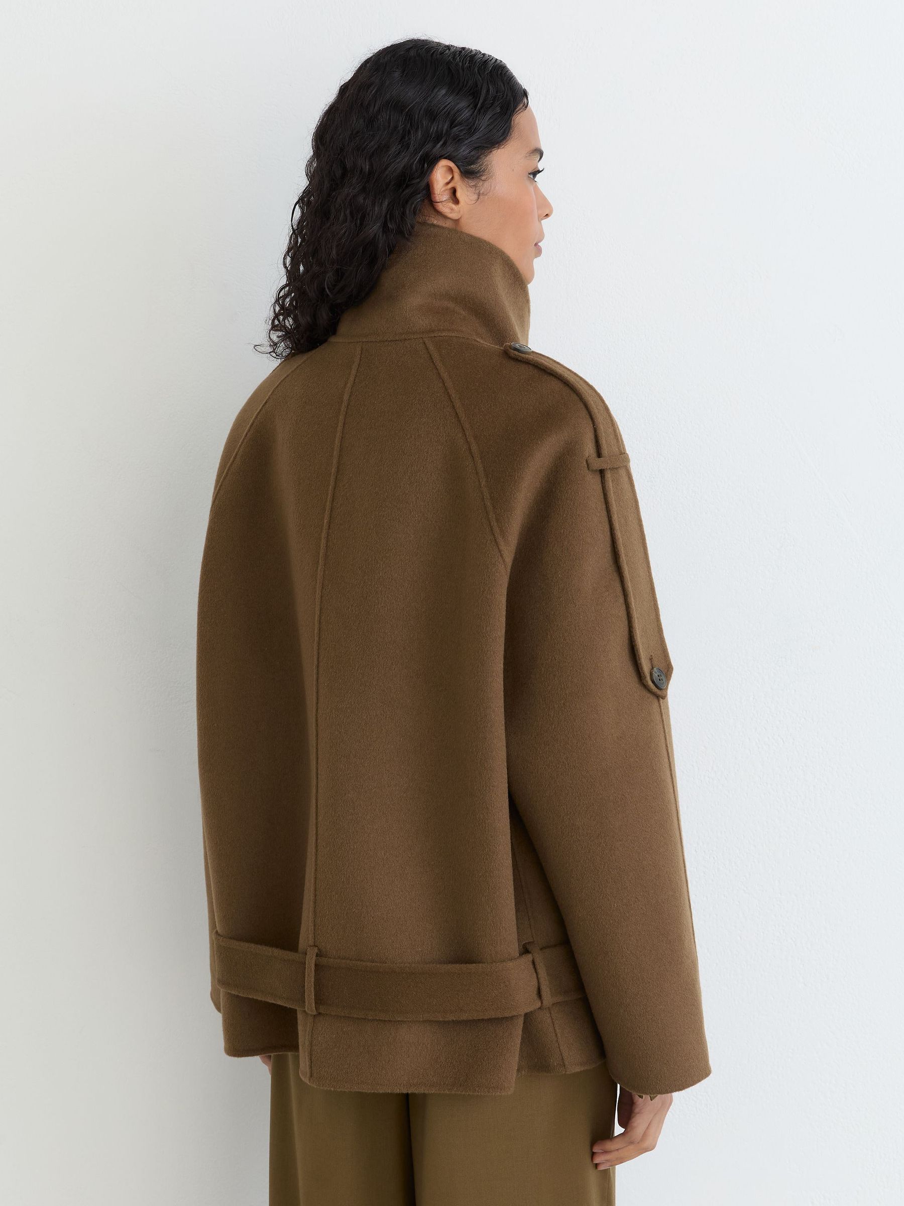 Wool-Blend Funnel-Neck Blindseam Coat in Khaki Green - Image 8 of 10