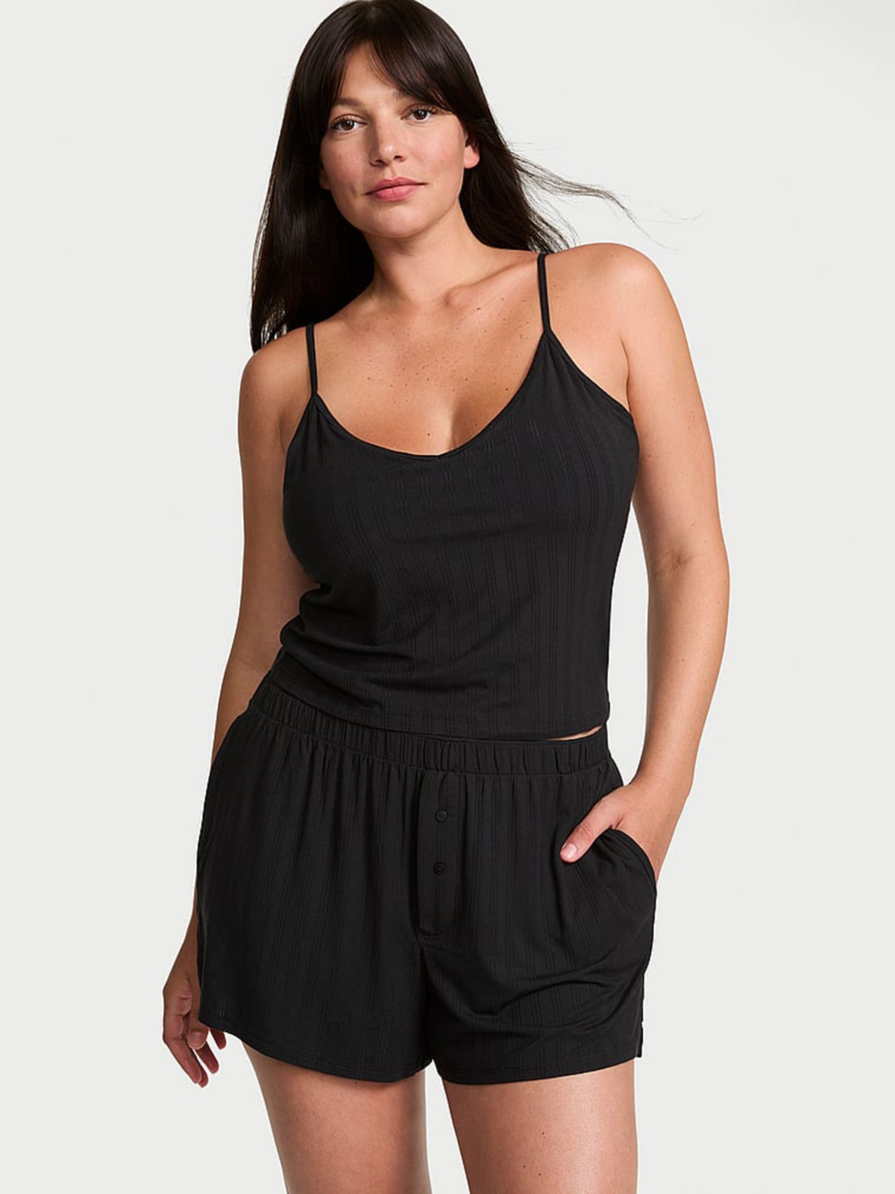 Black Modal Ultra Fine Cami Shorts Set - Image 1 of 3