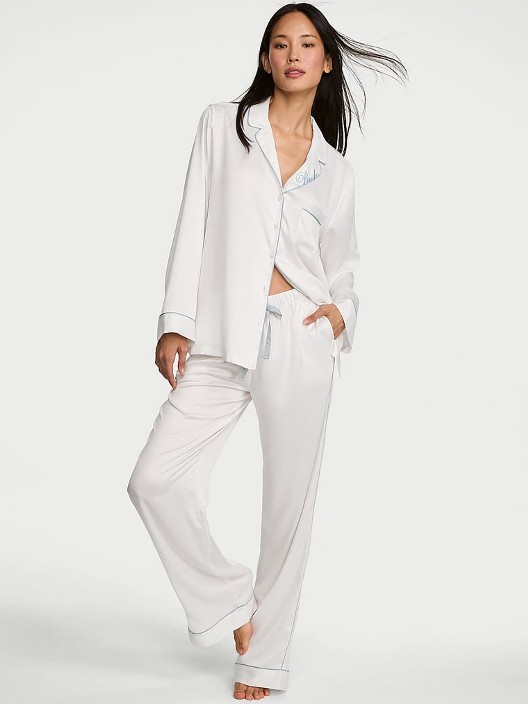 Coconut White Bride Satin Long Pyjamas Set - Image 1 of 3