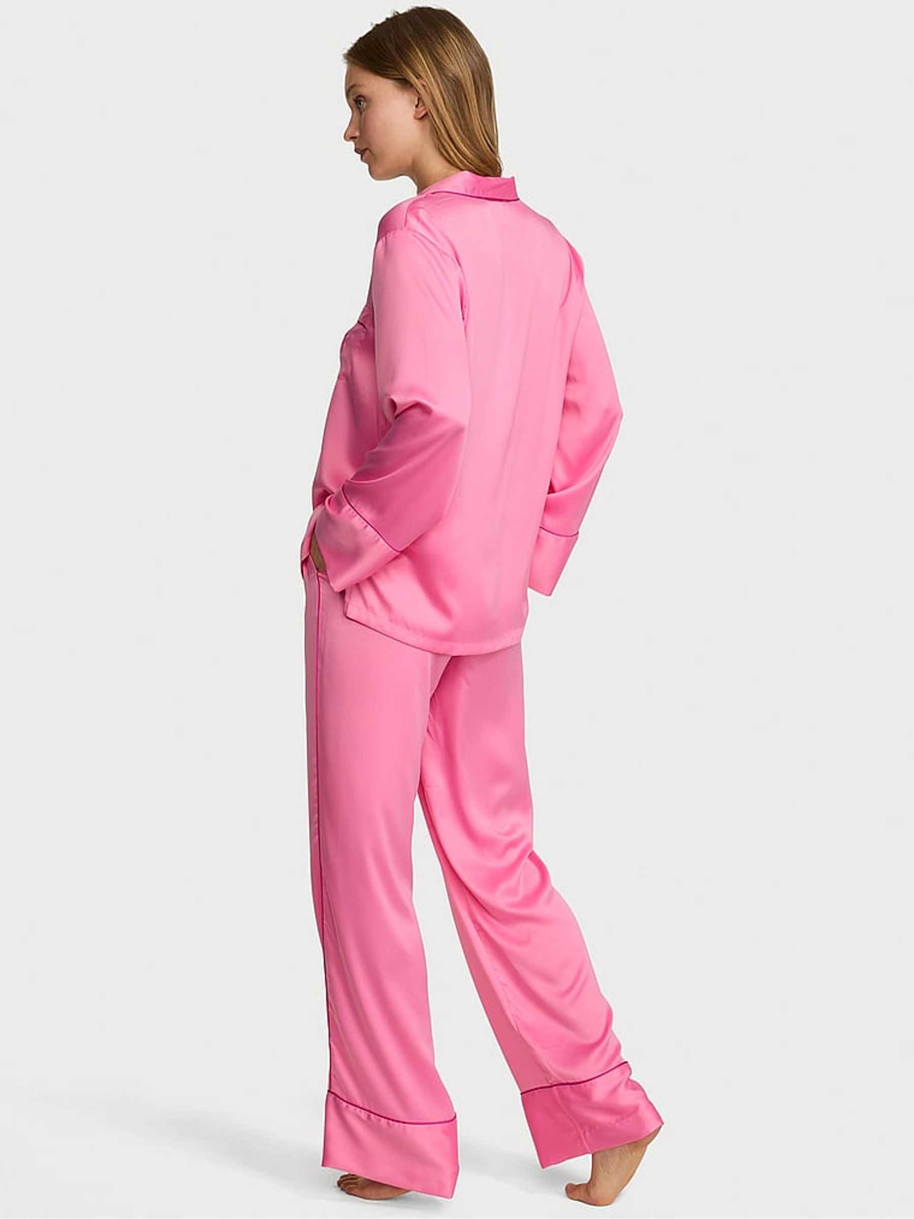 Sexy Little Pink Satin Long Pyjamas Set - Image 2 of 3