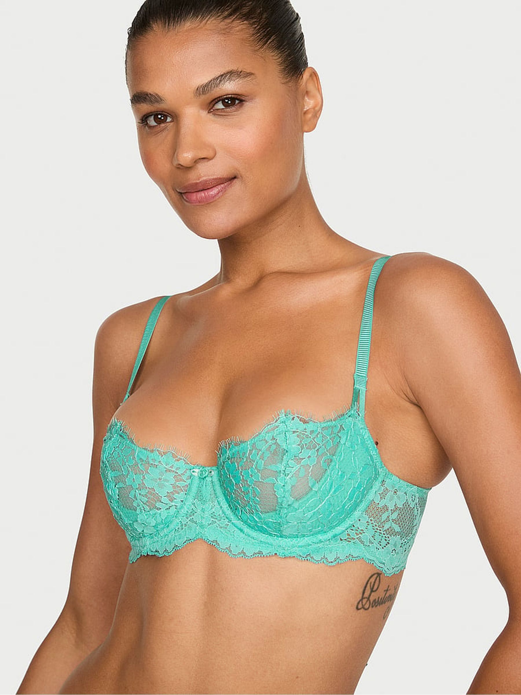 Scuba Green Unlined Balcony Lace Bra - Image 1 of 2 Scuba Green Unlined Balcony Lace Bra - Image 1 of 2