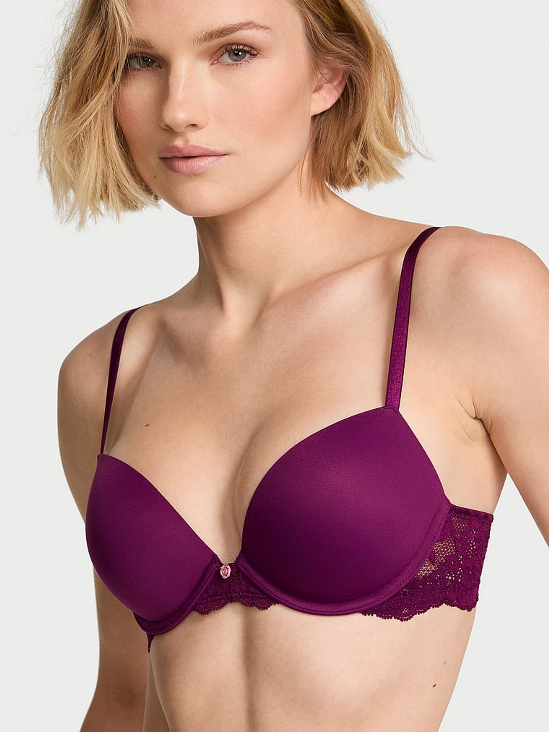 Rhubarb Purple Lace Trim Push Up Bra - Image 1 of 2 Rhubarb Purple Lace Trim Push Up Bra - Image 1 of 2