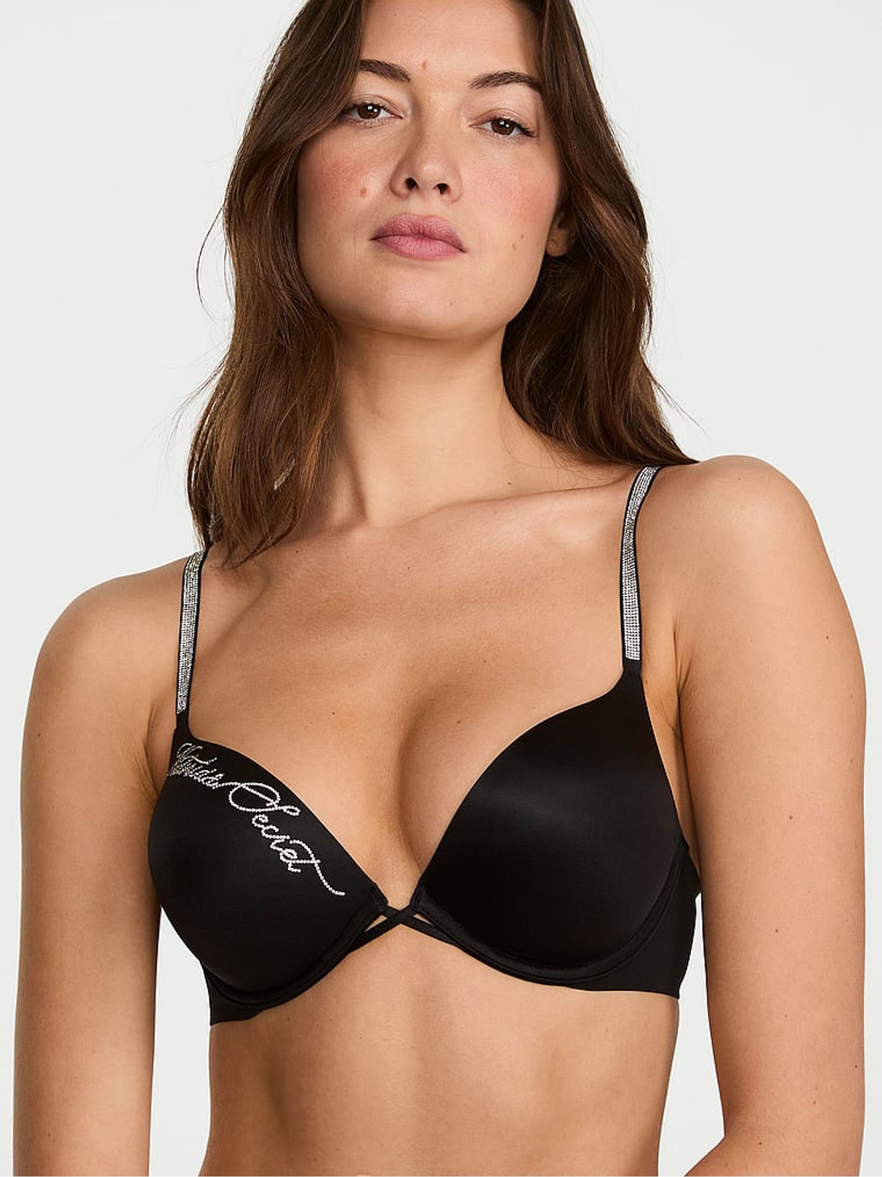 Black Add 2 Cups Push Up Bombshell Shine Script Bra - Image 1 of 2