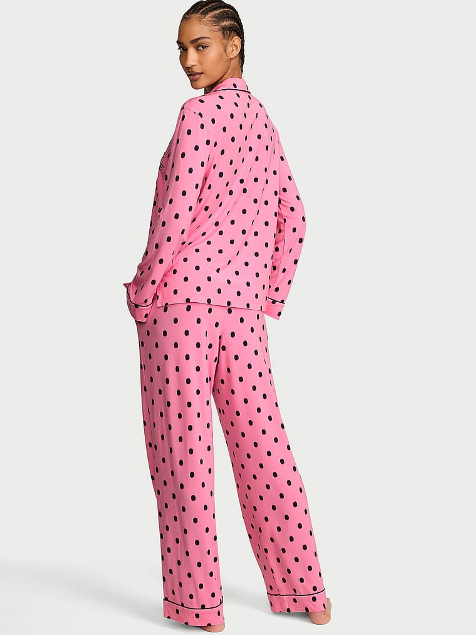 Pink Polka Dot Modal Long Pyjamas Set - Image 2 of 3 Pink Polka Dot Modal Long Pyjamas Set - Image 2 of 3