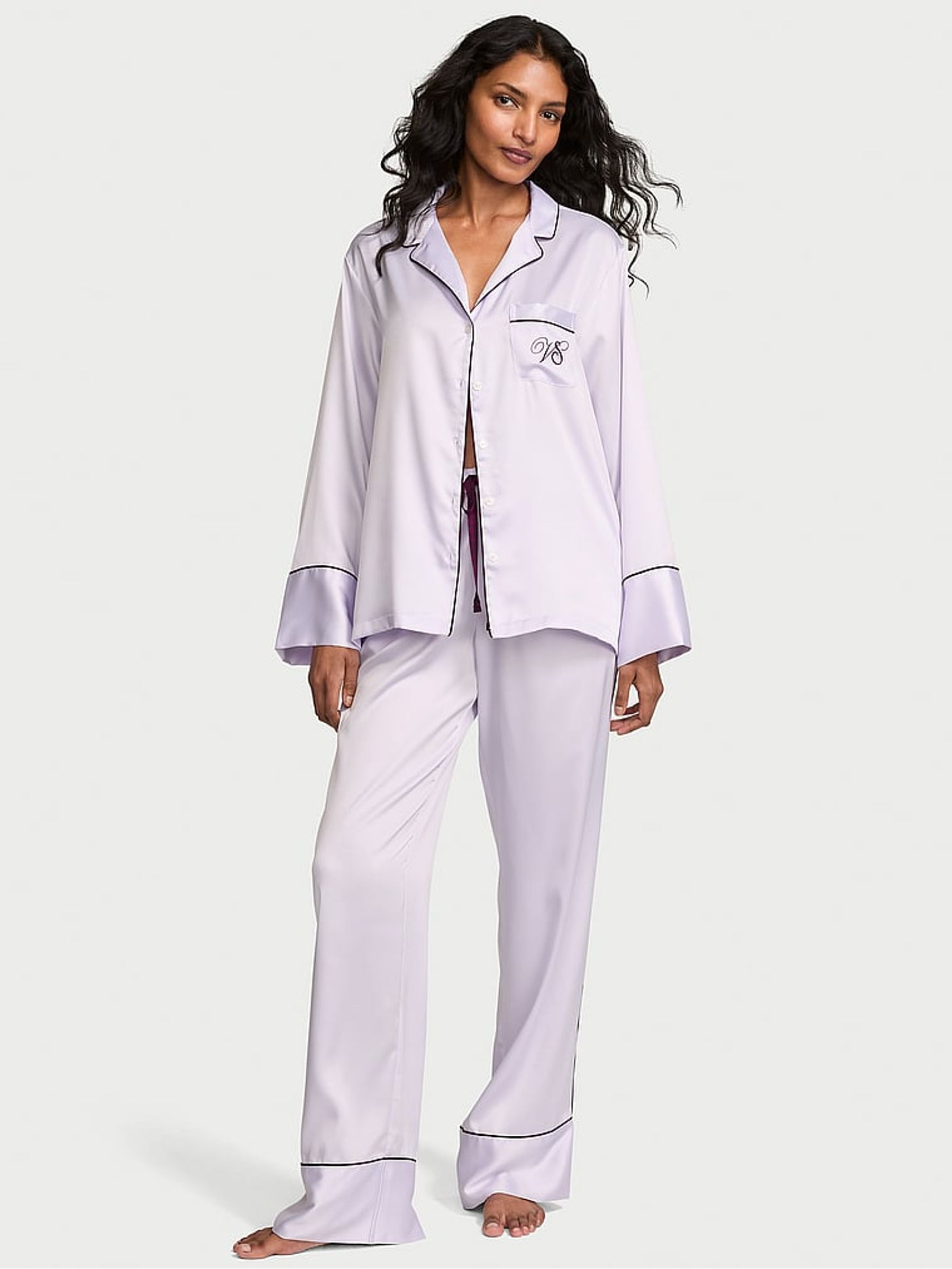 Purple Whisper Satin Long Pyjamas Set - Image 1 of 3