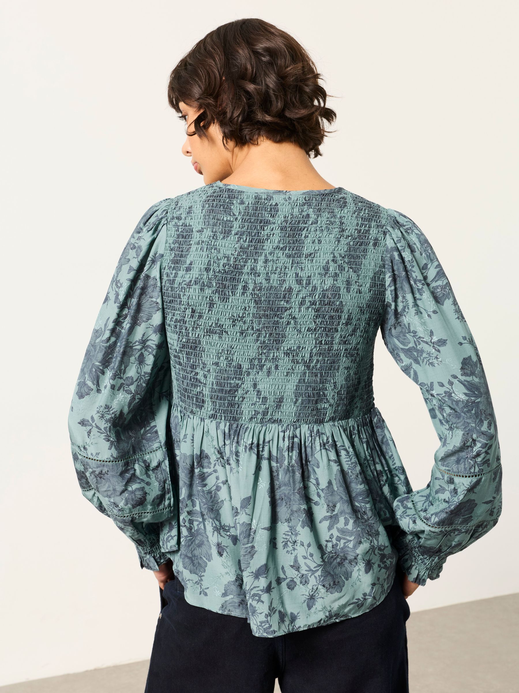 Riri Teal Blue Trailing Rose Blouse - Image 2 of 8