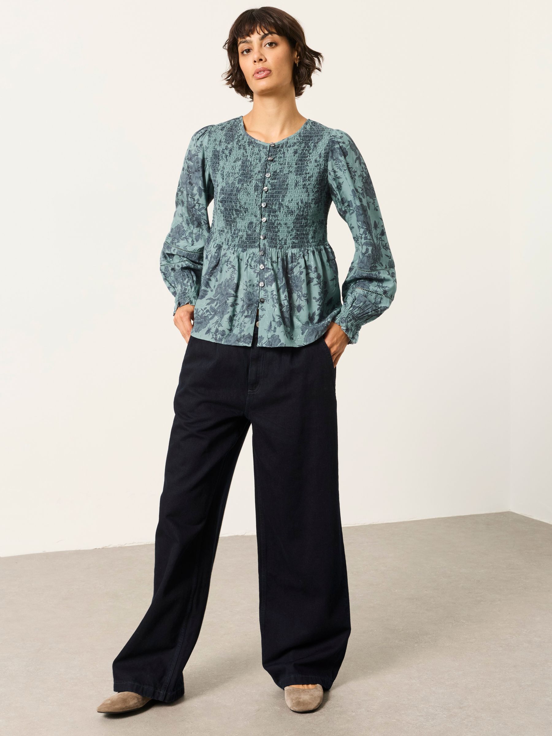 Riri Teal Blue Trailing Rose Blouse - Image 4 of 8