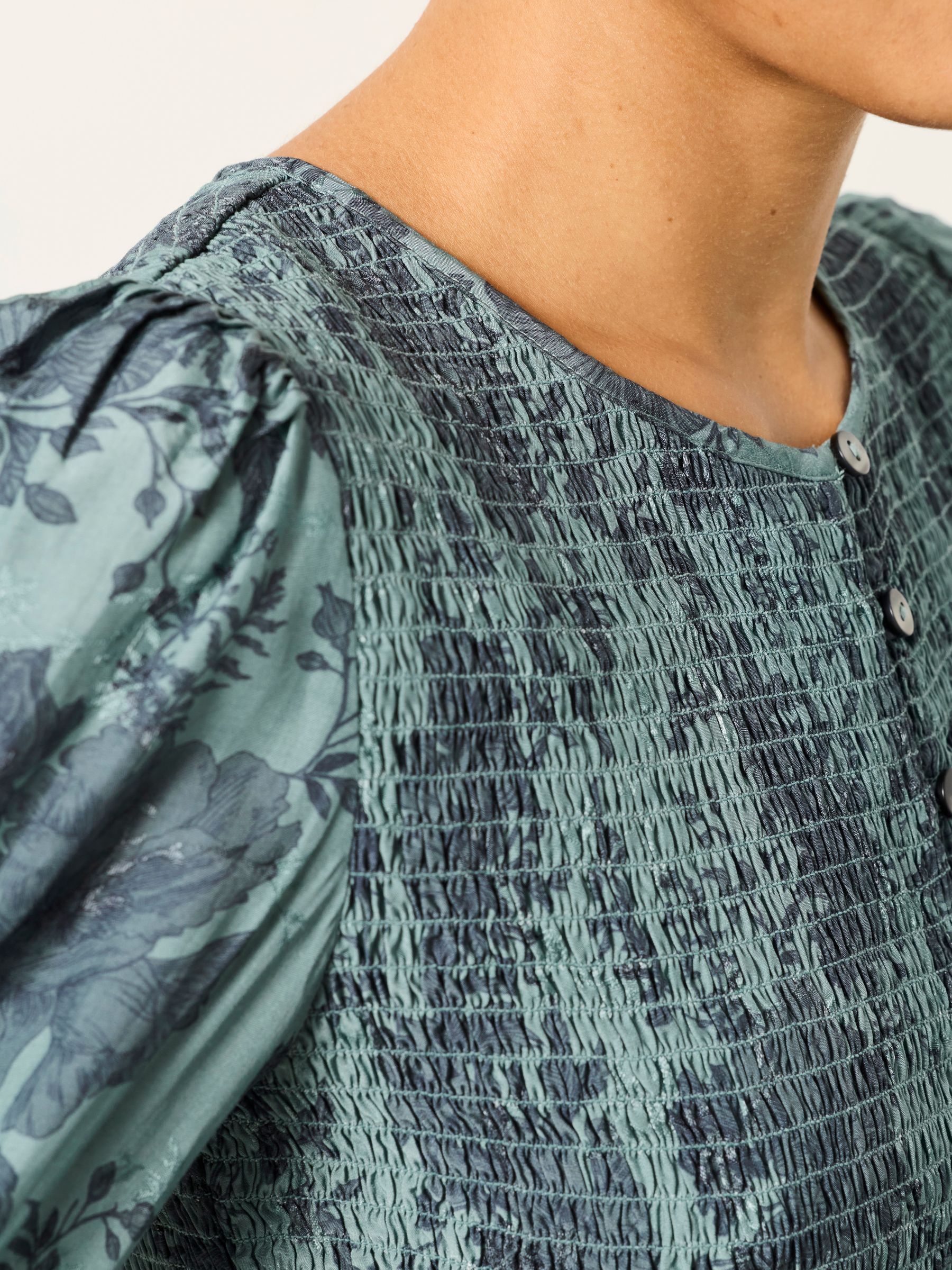 Riri Teal Blue Trailing Rose Blouse - Image 5 of 8