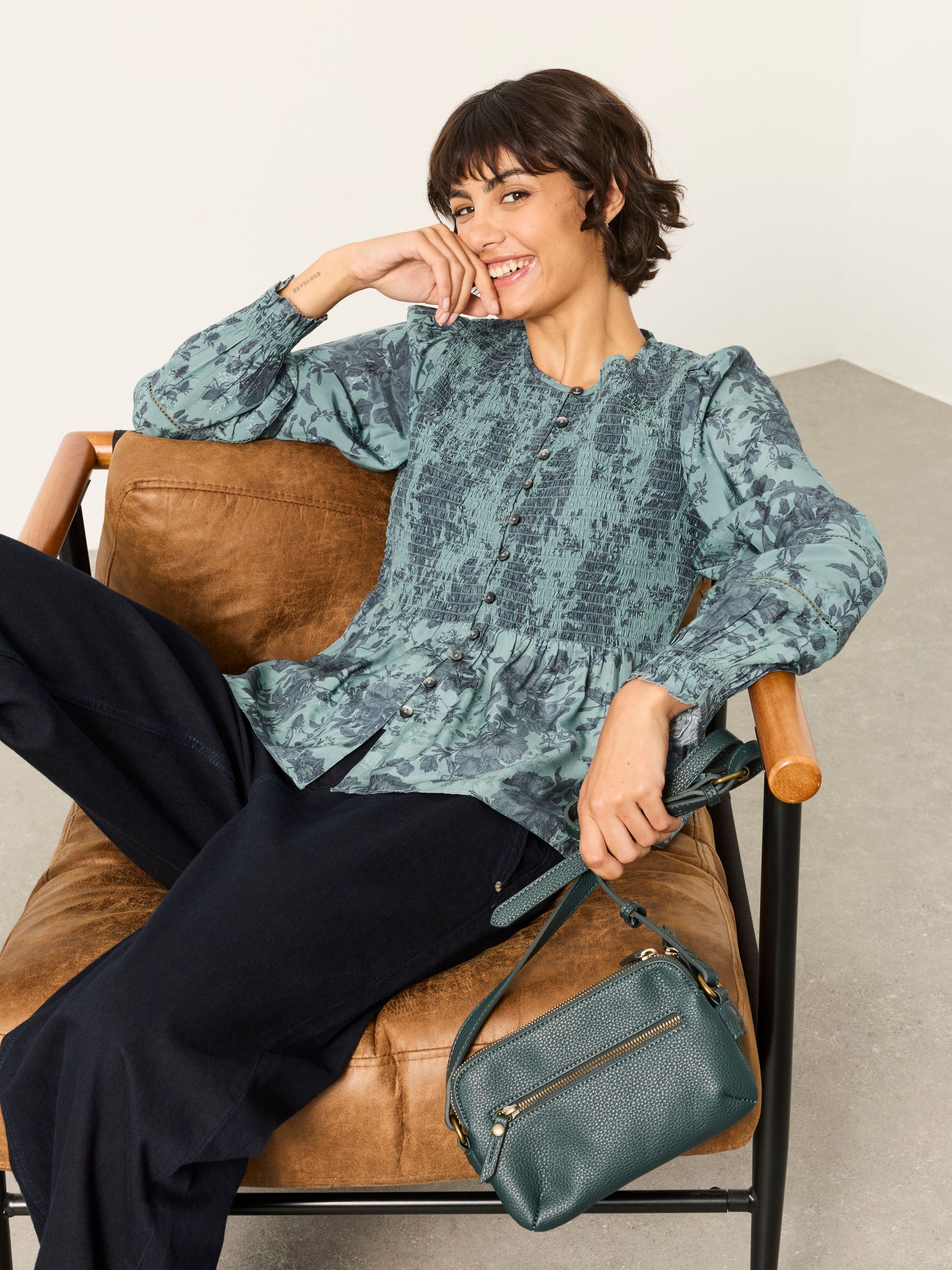Riri Teal Blue Trailing Rose Blouse - Image 6 of 8