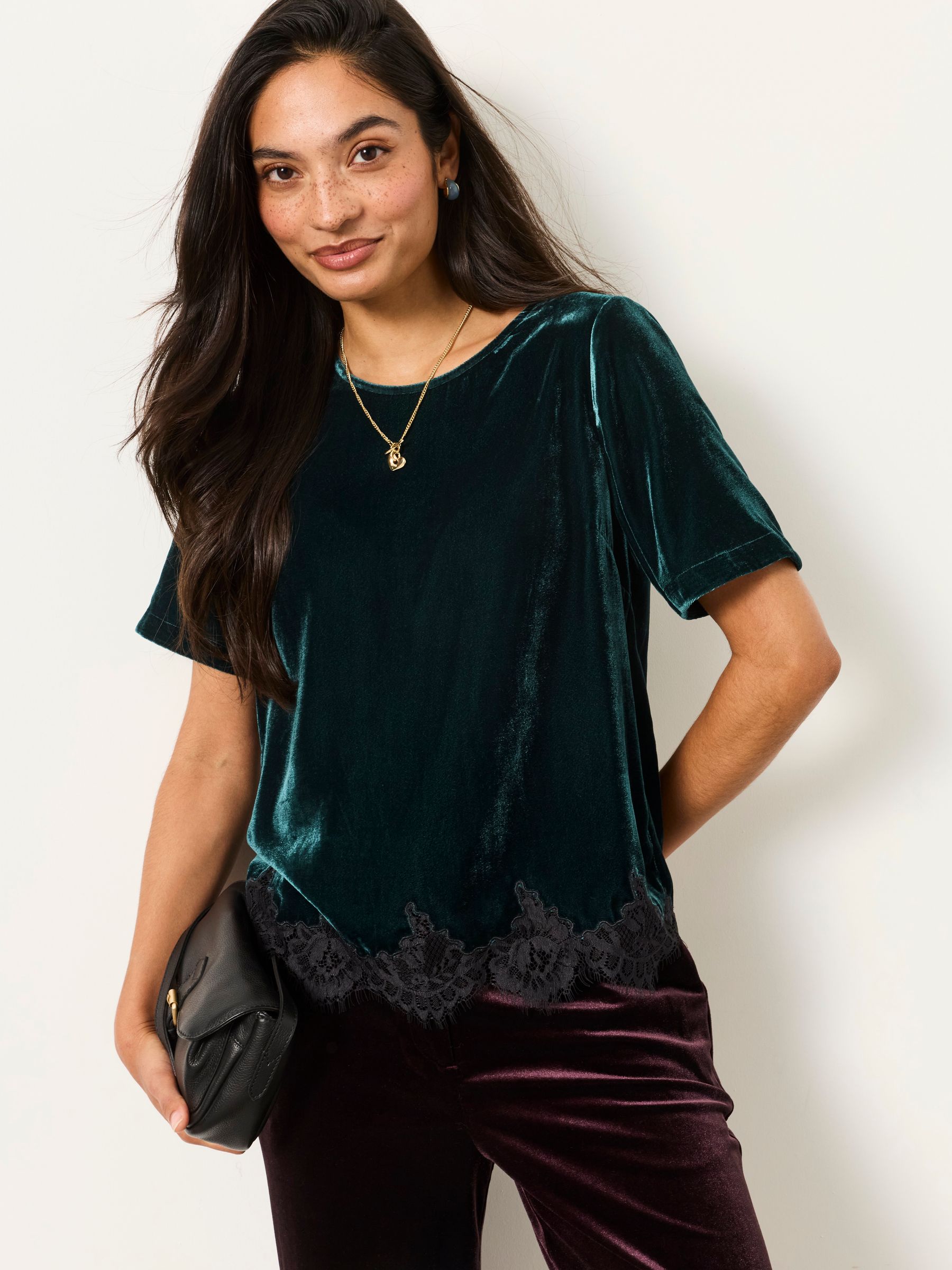 Maddie Teal Blue Velvet Blouse - Image 1 of 7