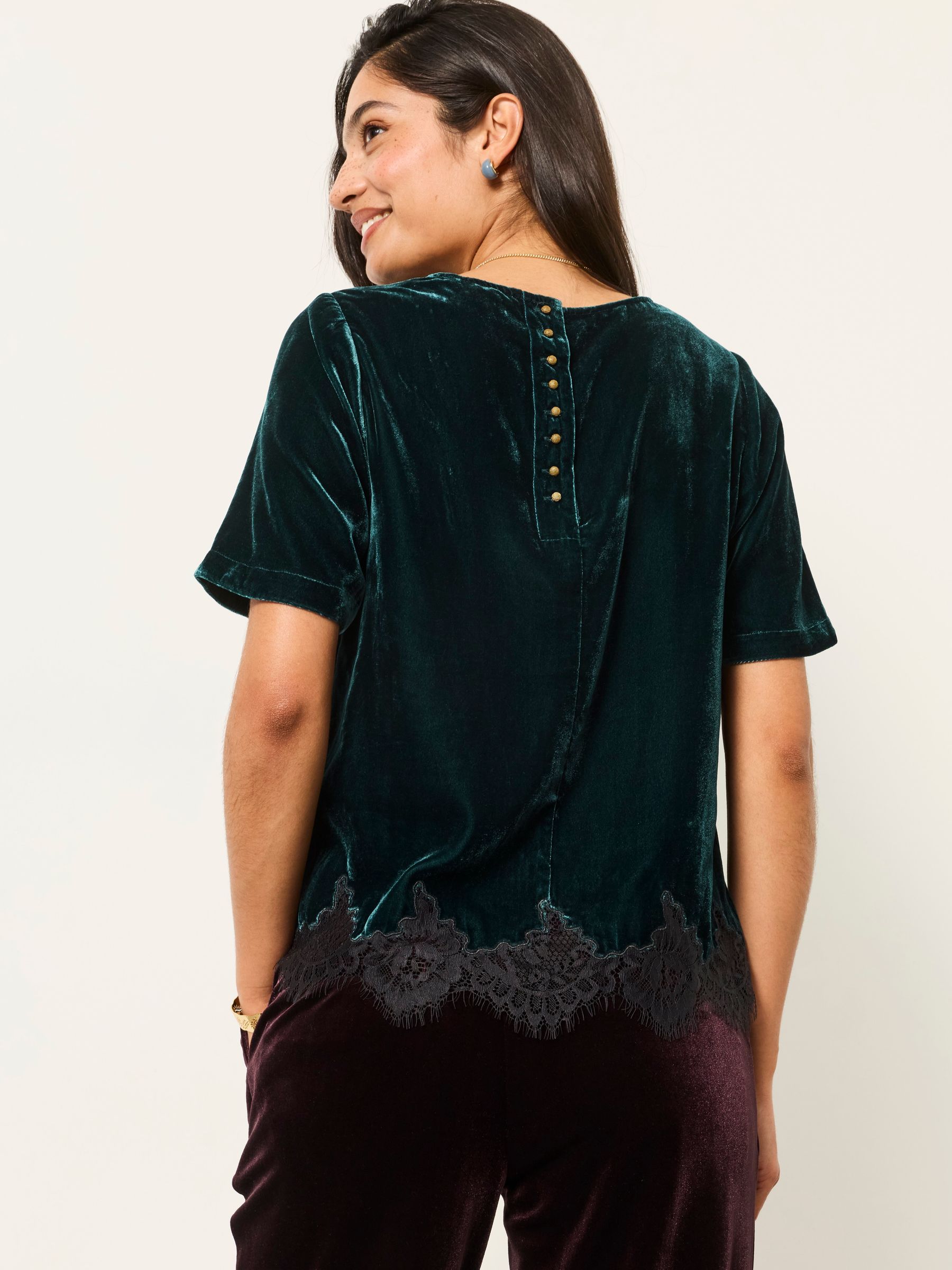 Maddie Teal Blue Velvet Blouse - Image 2 of 7 Maddie Teal Blue Velvet Blouse - Image 2 of 7
