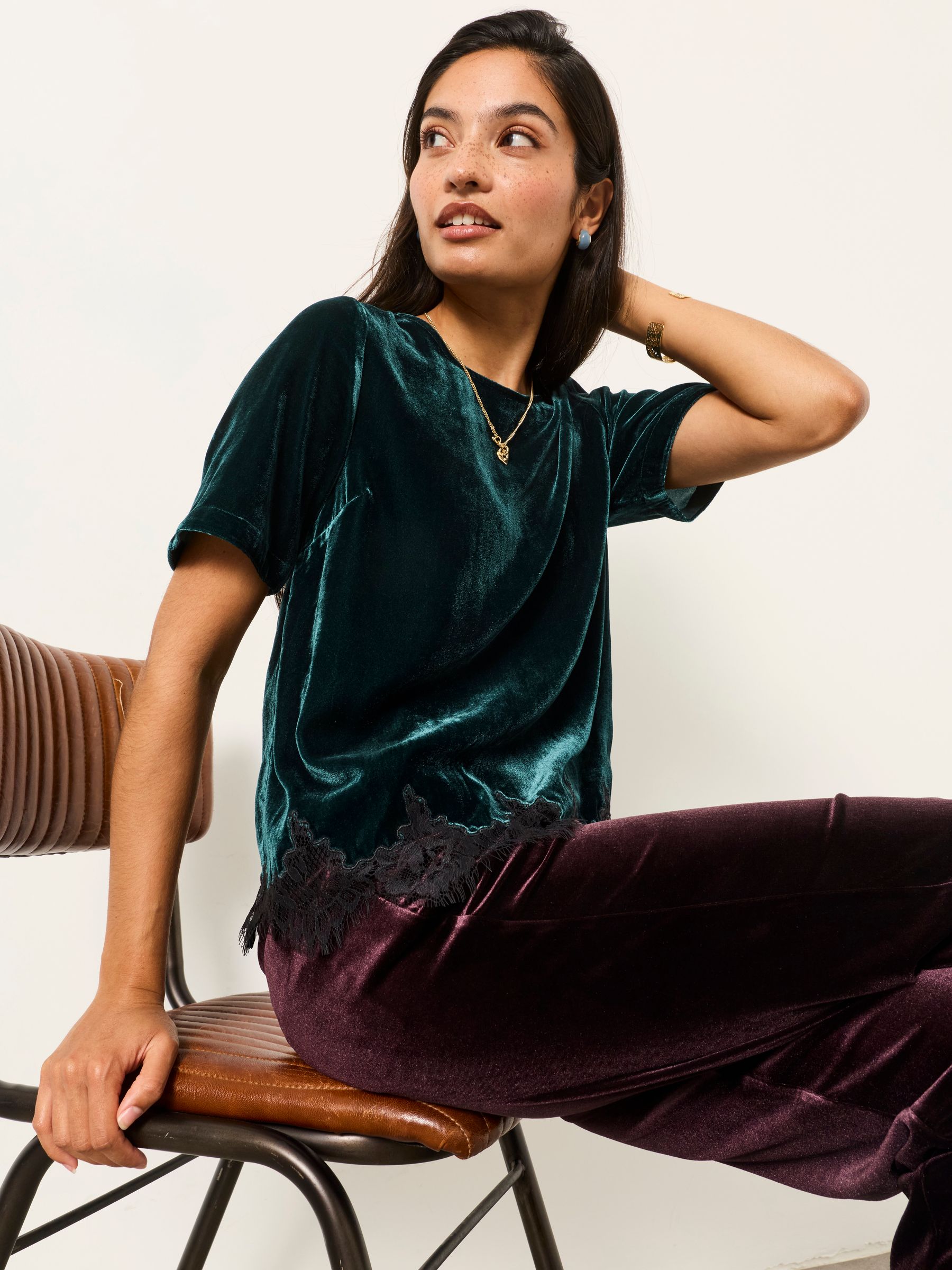 Maddie Teal Blue Velvet Blouse - Image 5 of 7