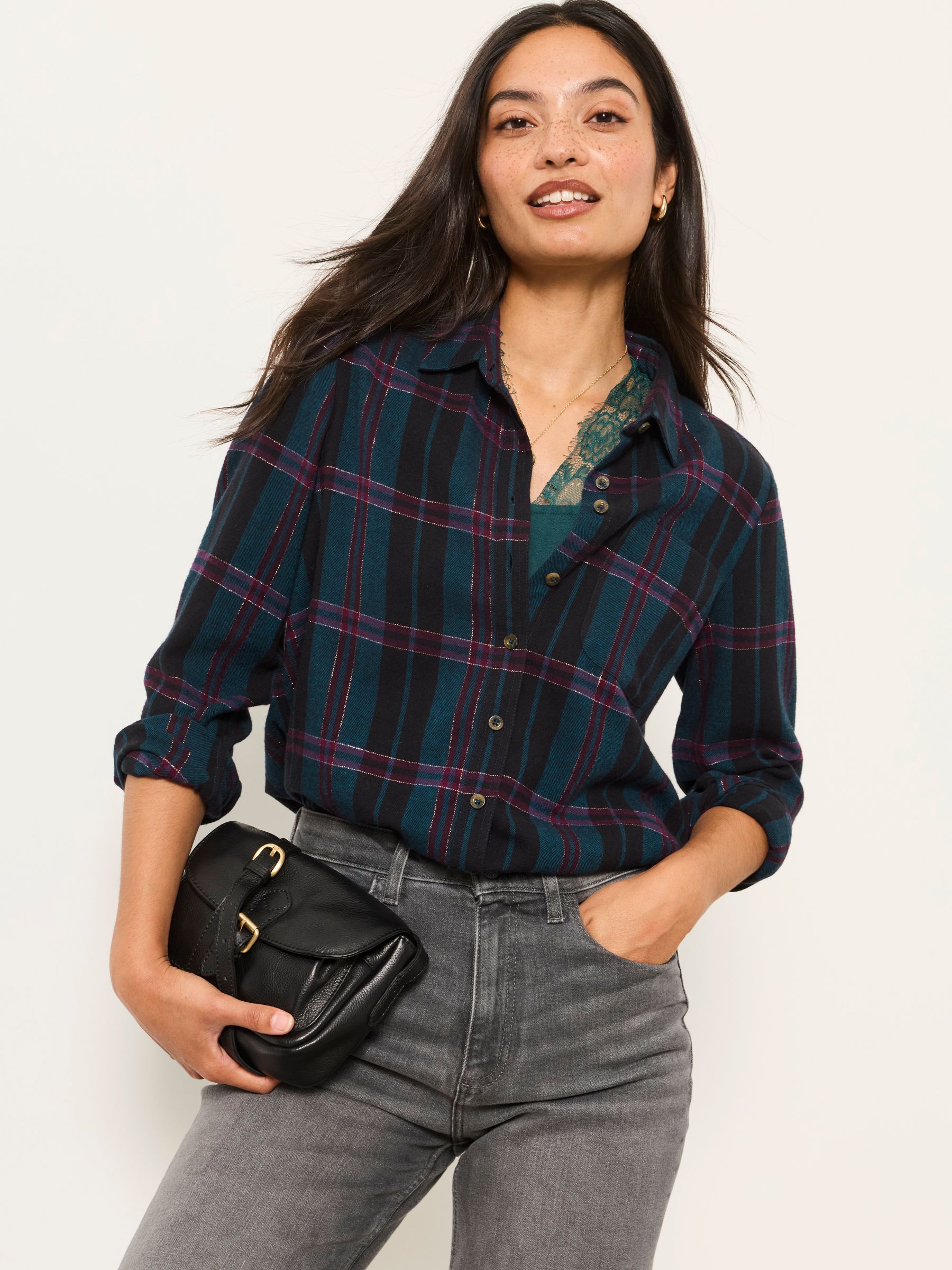 Olivia Navy Check Shirt - Image 1 of 6 Olivia Navy Check Shirt - Image 1 of 6