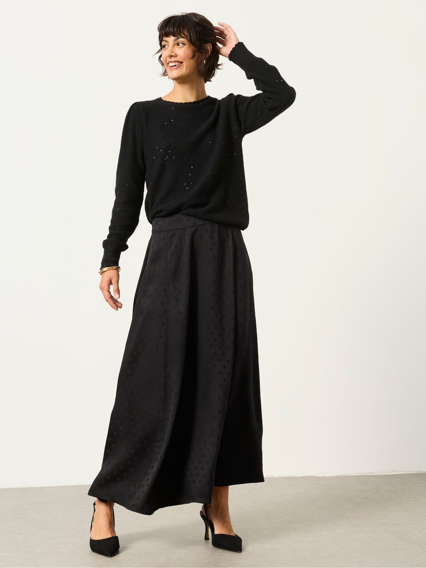 Black Sadie Polka Dot Midi Skirt - Image 4 of 6