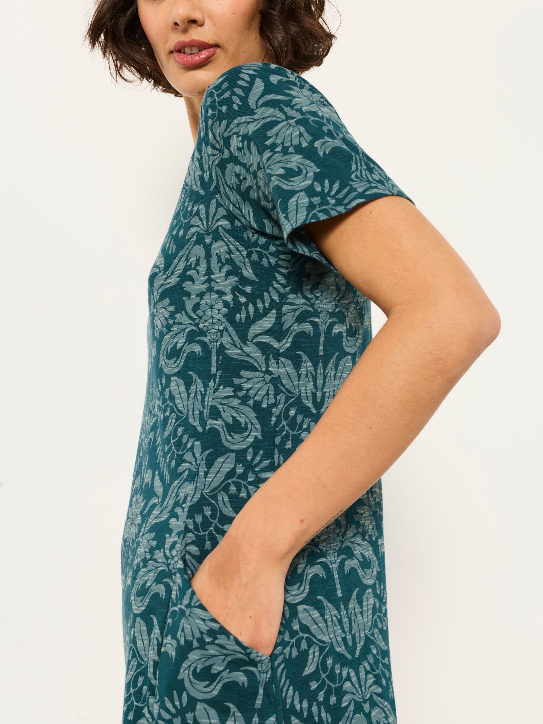 Simone Teal Blue Damask Floral Jersey Dress - Image 3 of 5