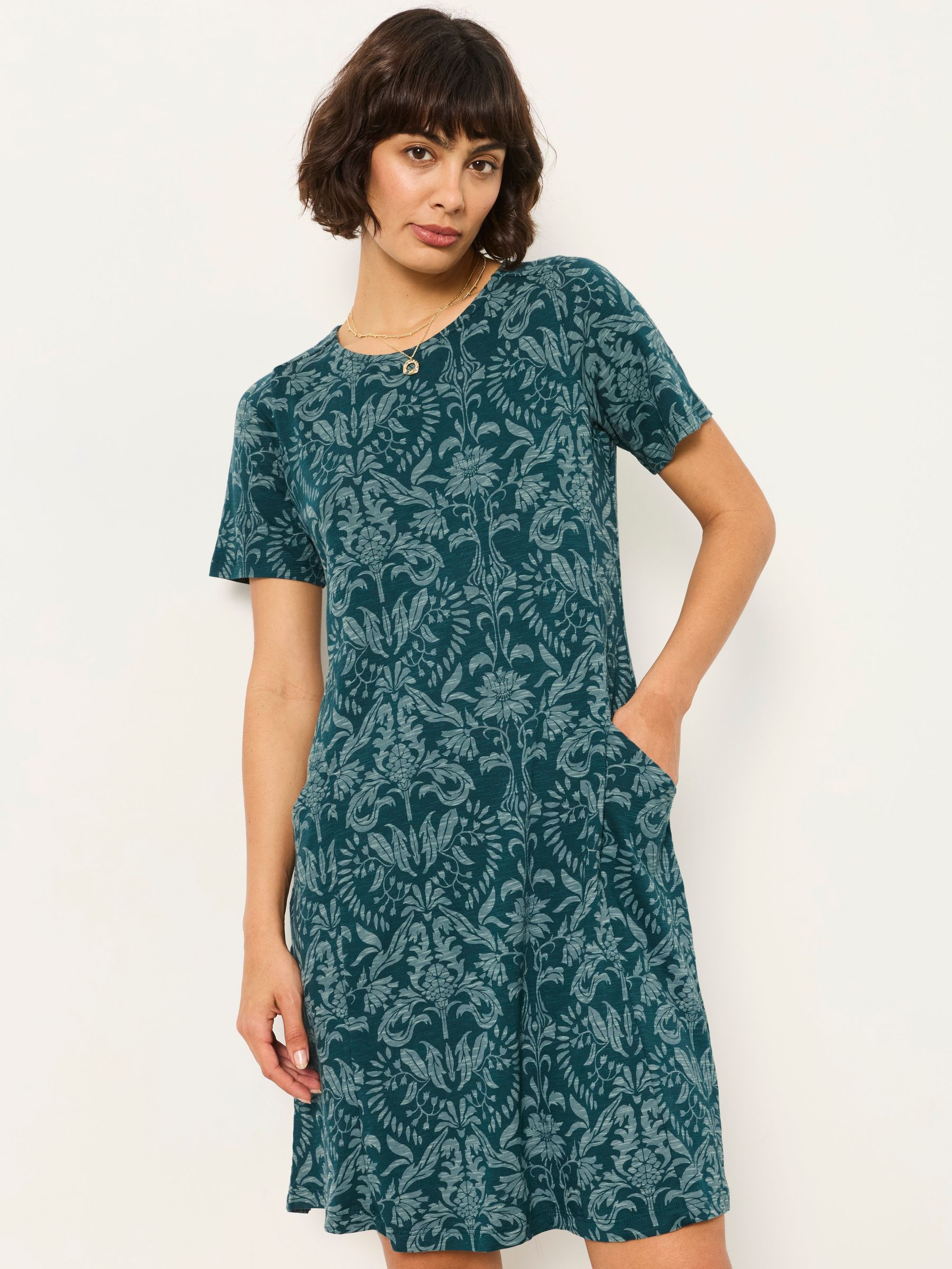 Simone Teal Blue Damask Floral Jersey Dress - Image 4 of 5