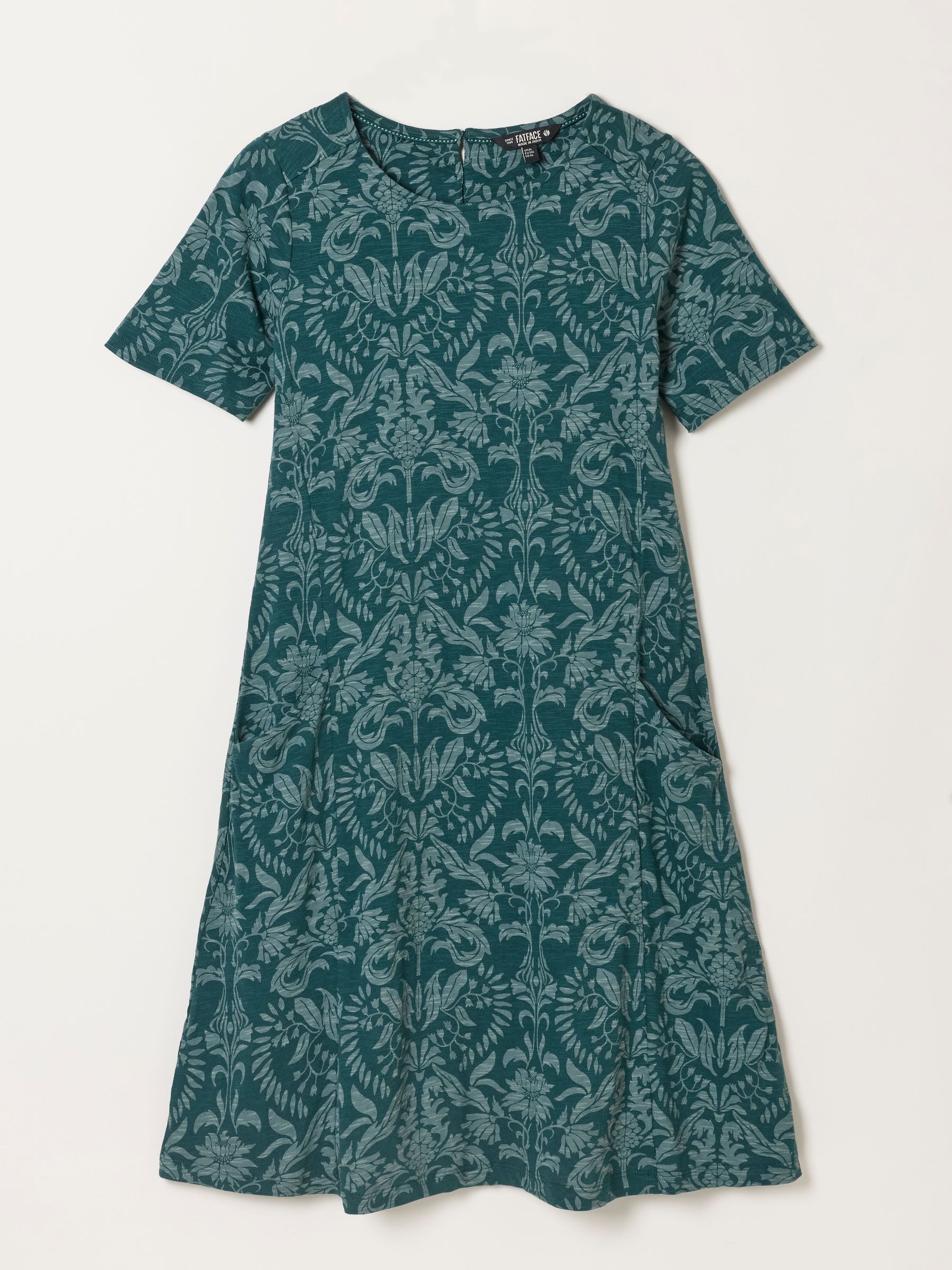 Simone Teal Blue Damask Floral Jersey Dress - Image 5 of 5 Simone Teal Blue Damask Floral Jersey Dress - Image 5 of 5