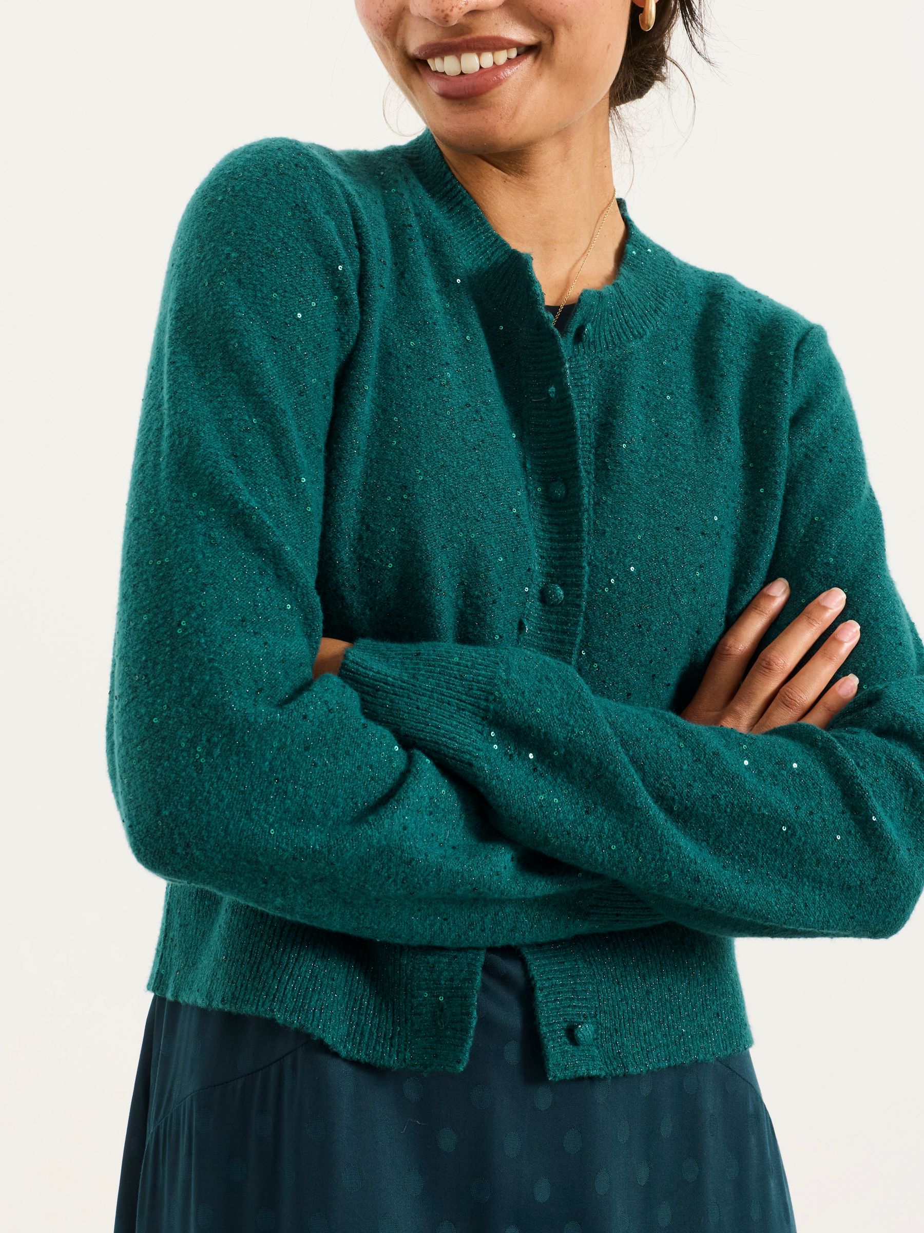 Helene 2 in 1 Teal Blue Satin Maxi Dress with Sparkle Cardigan - Image 4 of 8