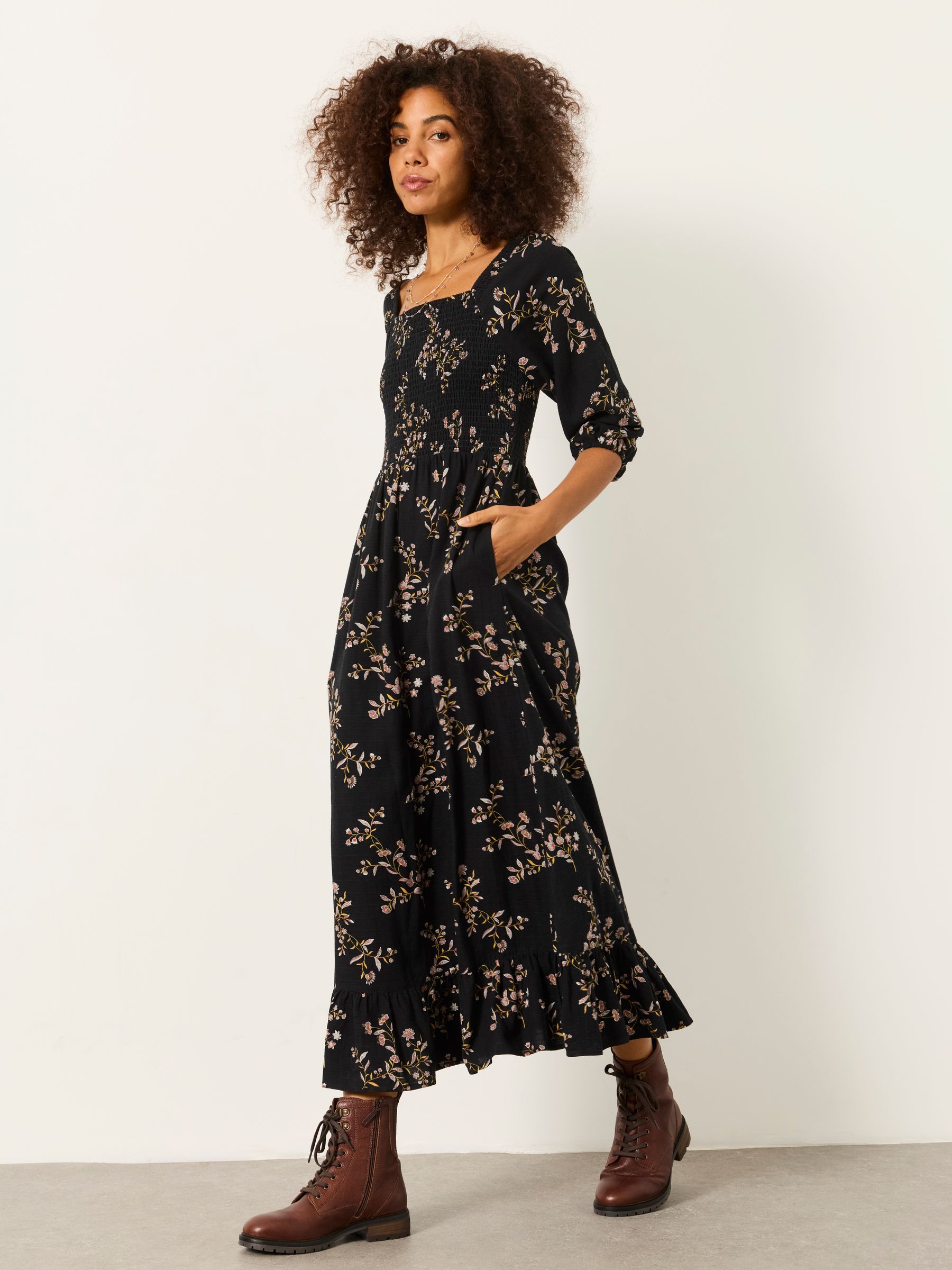 Adele Black Vintage Floral Midi Dress - Image 1 of 5 Adele Black Vintage Floral Midi Dress - Image 1 of 5