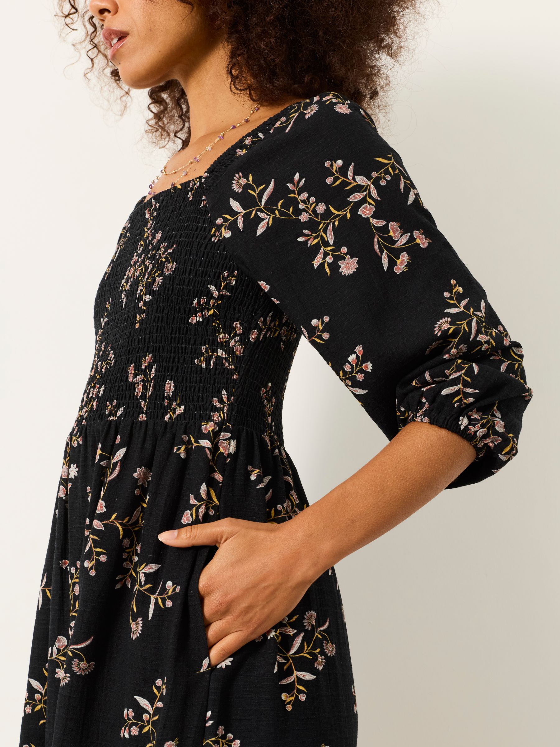 Adele Black Vintage Floral Midi Dress - Image 3 of 5