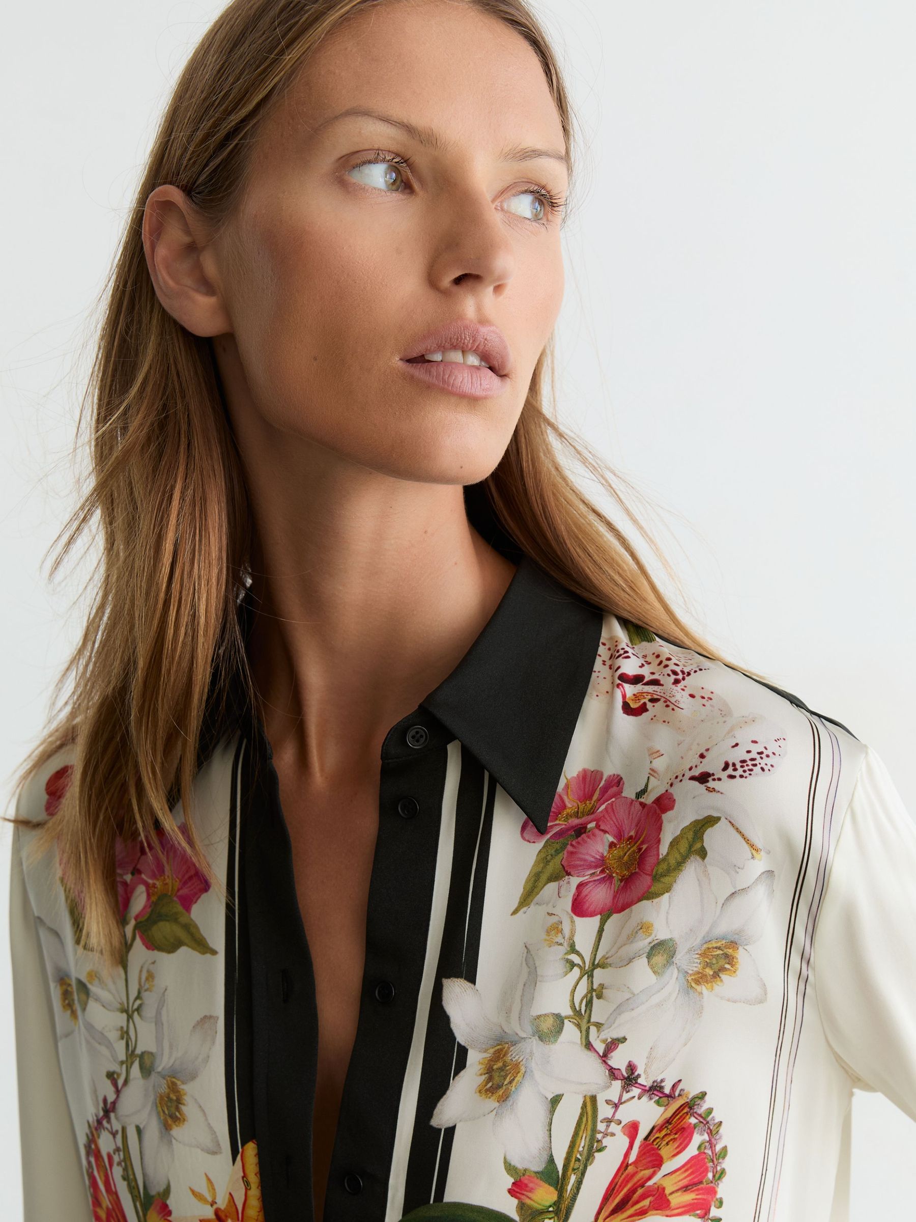 Reiss | NYBG Scarf-Print Shirt in Ivory/Black - Image 1 of 7 Reiss | NYBG Scarf-Print Shirt in Ivory/Black - Image 1 of 7