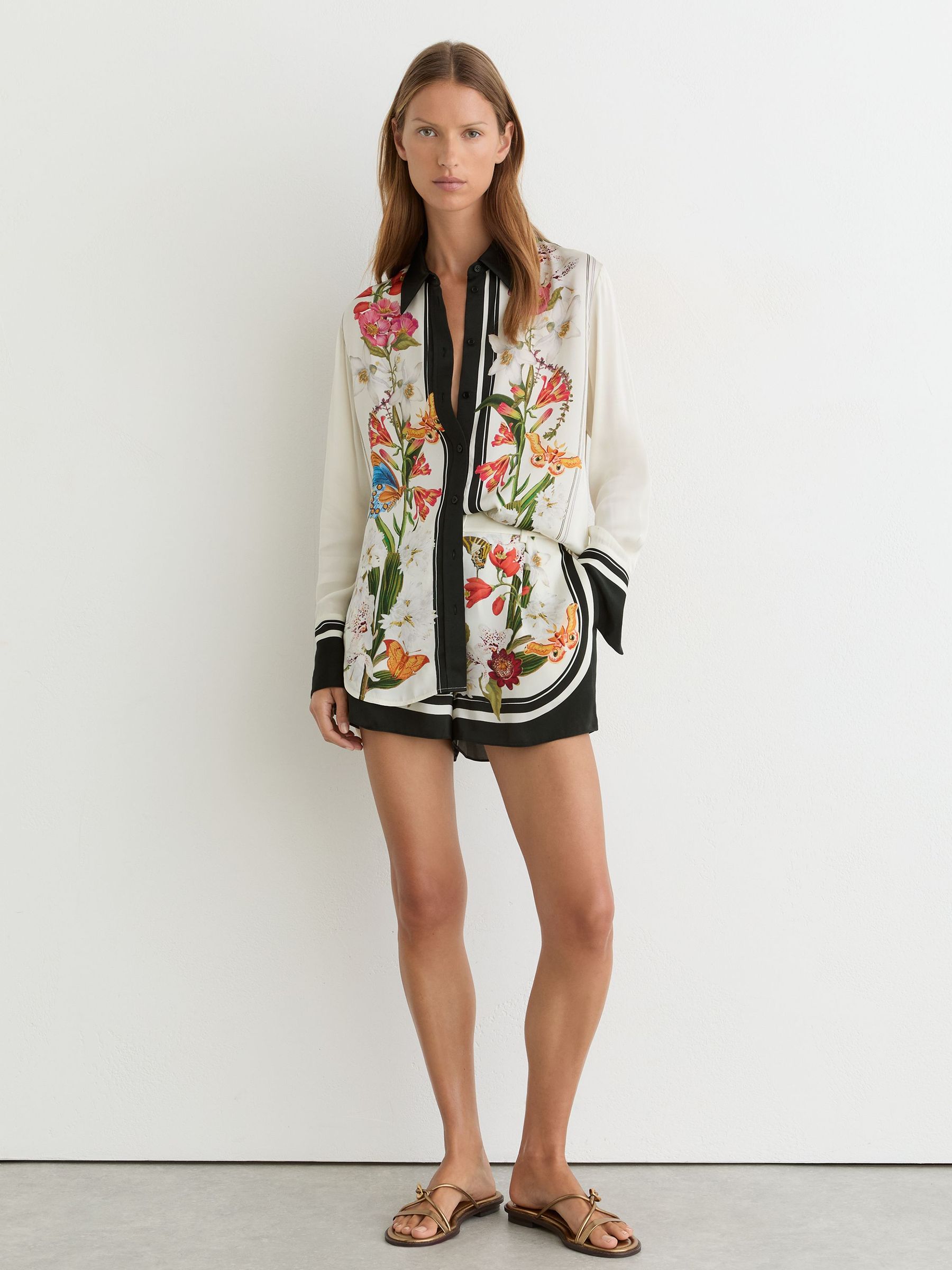 Reiss | NYBG Scarf-Print Shirt in Ivory/Black - Image 4 of 7