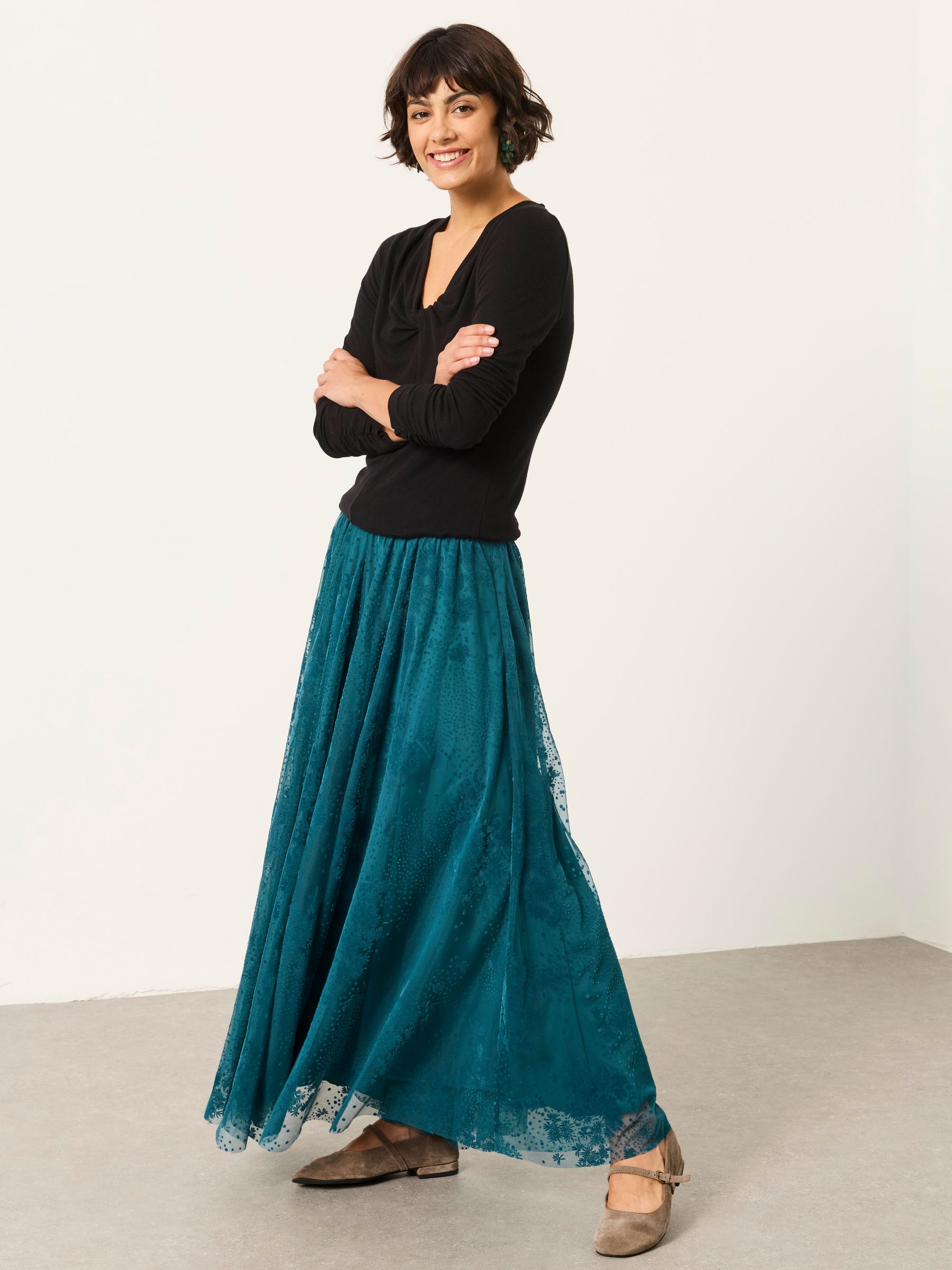 Elsie Teal Blue Spot Skirt - Image 4 of 7